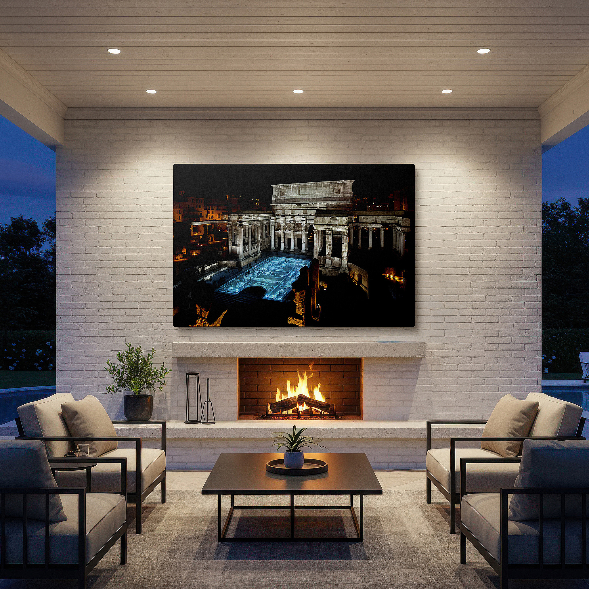 At 60×40 cm, this format fits effortlessly over dressers or benches — ancient echoes in modern lights: blending historical grandeur with contemporary technology - large wall art, canvas wall art, wall decor