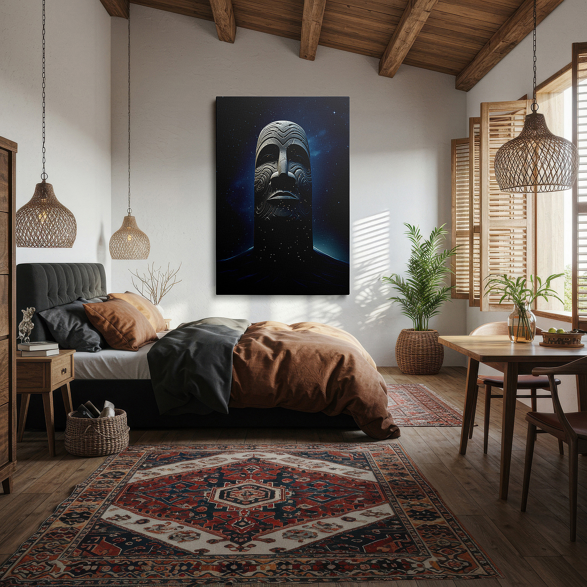 At 60×40 cm, this format fits effortlessly over dressers or benches — cosmic dance of light and infinity: large wall art for office, bedroom, and living room