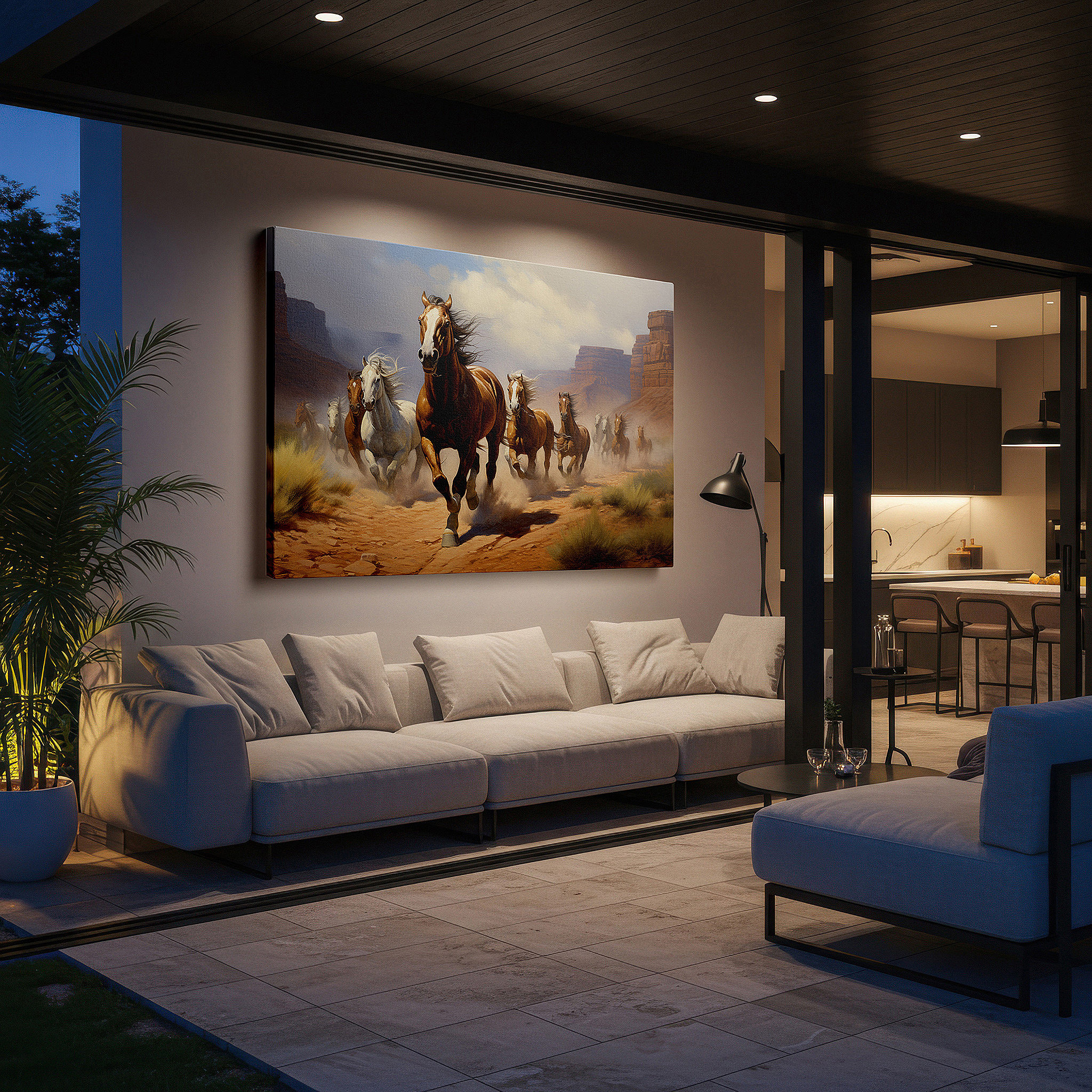 At 60×40 cm, this format fits effortlessly over dressers or benches — desert galloping horses - a symbol of freedom and power, large canvas wall art for office and bedroom decor