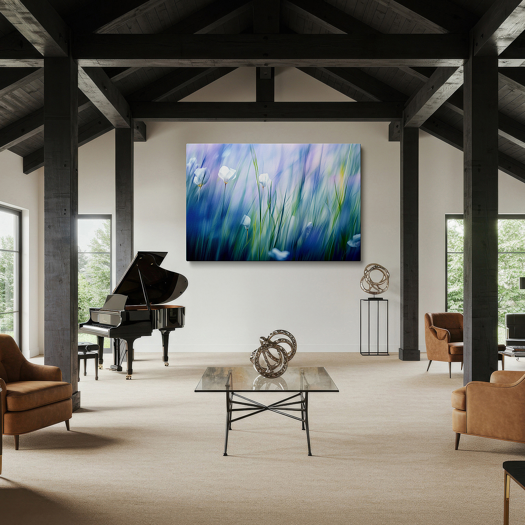 At 60×40 cm, this format fits effortlessly over dressers or benches — dreamlike tranquility: ethereal white flowers large canvas wall art for office, bedroom, and living room decor
