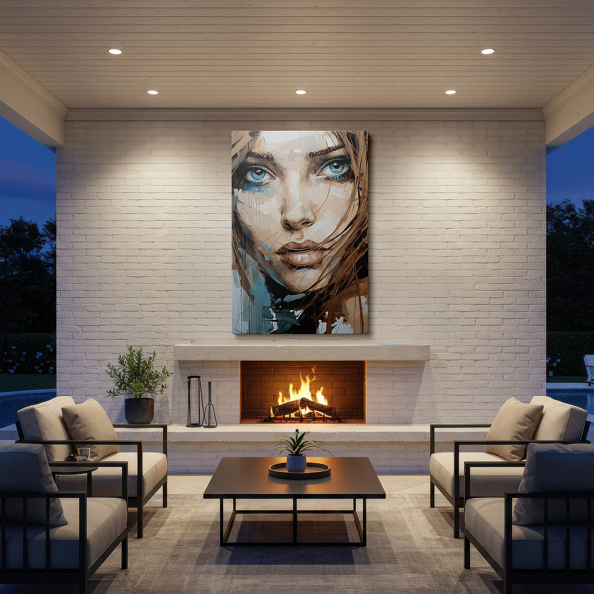 At 60×40 cm, this format fits effortlessly over dressers or benches — enchanting woman's portrait with rich emotions and textured brushstrokes, large canvas wall art for home and office decor