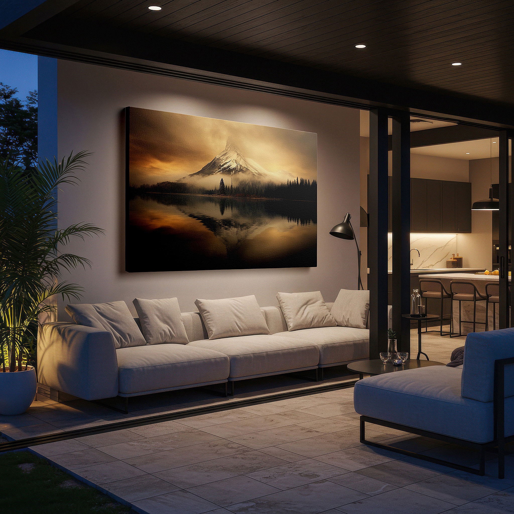 At 60×40 cm, this format fits effortlessly over dressers or benches — misty dawn light on majestic mountain peak reflects timeless tranquility - large canvas wall art for home and office decor