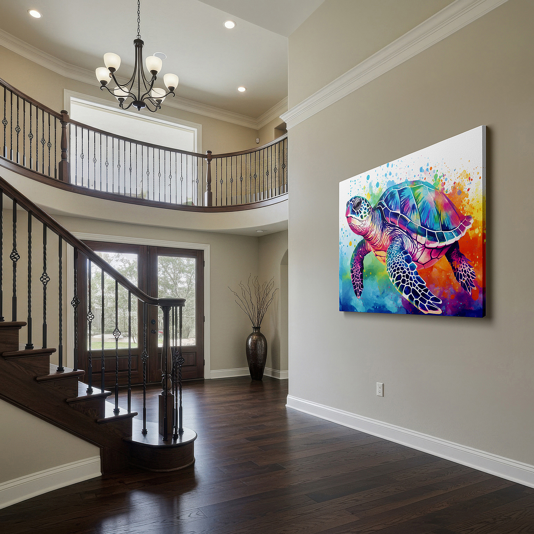 At 60×40 cm, this format fits effortlessly over dressers or benches — ocean tranquility: vibrant turtle in luminous underwater hues - large canvas wall art for home and office decor