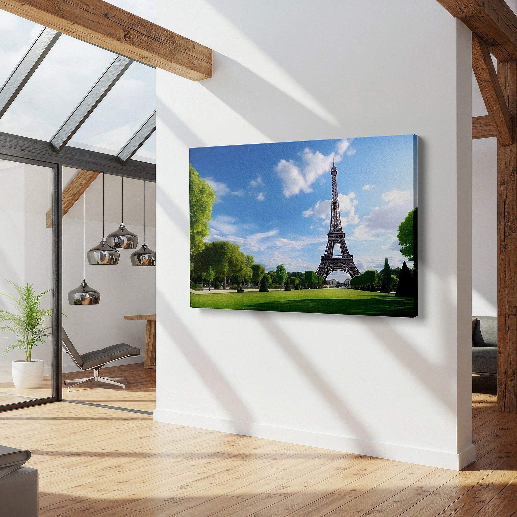 At 60×40 cm, this format fits effortlessly over dressers or benches — paris soul gateway with eiffel tower and lush gardens large wall art, canvas wall art, wall decor for office and bedroom