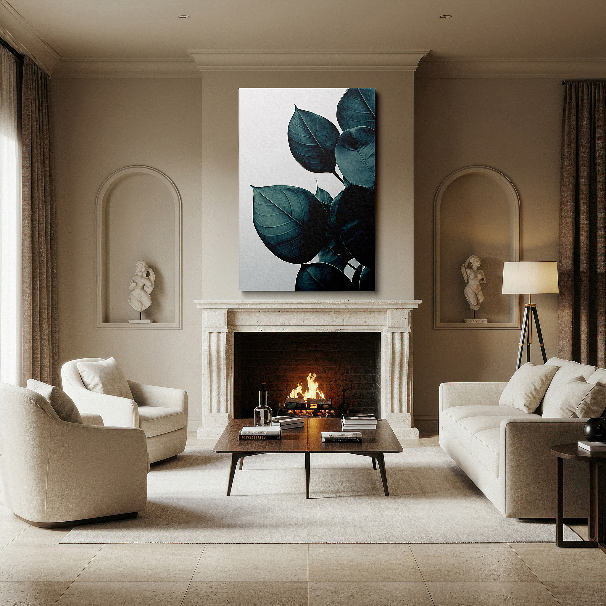 At 60×40 cm, this format fits effortlessly over dressers or benches — serene nature's beauty captured in elegant green leaves: vibrant shades large wall art, canvas wall art, wall decor for office and bedroom
