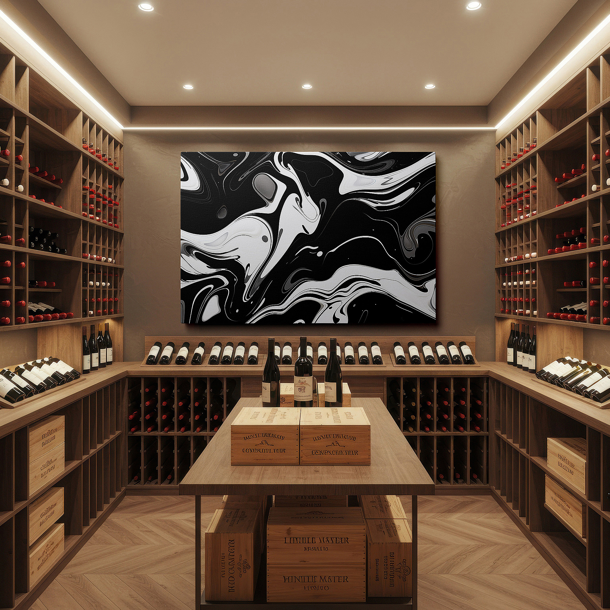 At 60×40 cm, this format fits effortlessly over dressers or benches — stunning black and white marble abstract: ideal for modern spaces, large canvas wall art for living rooms, offices, and bedrooms