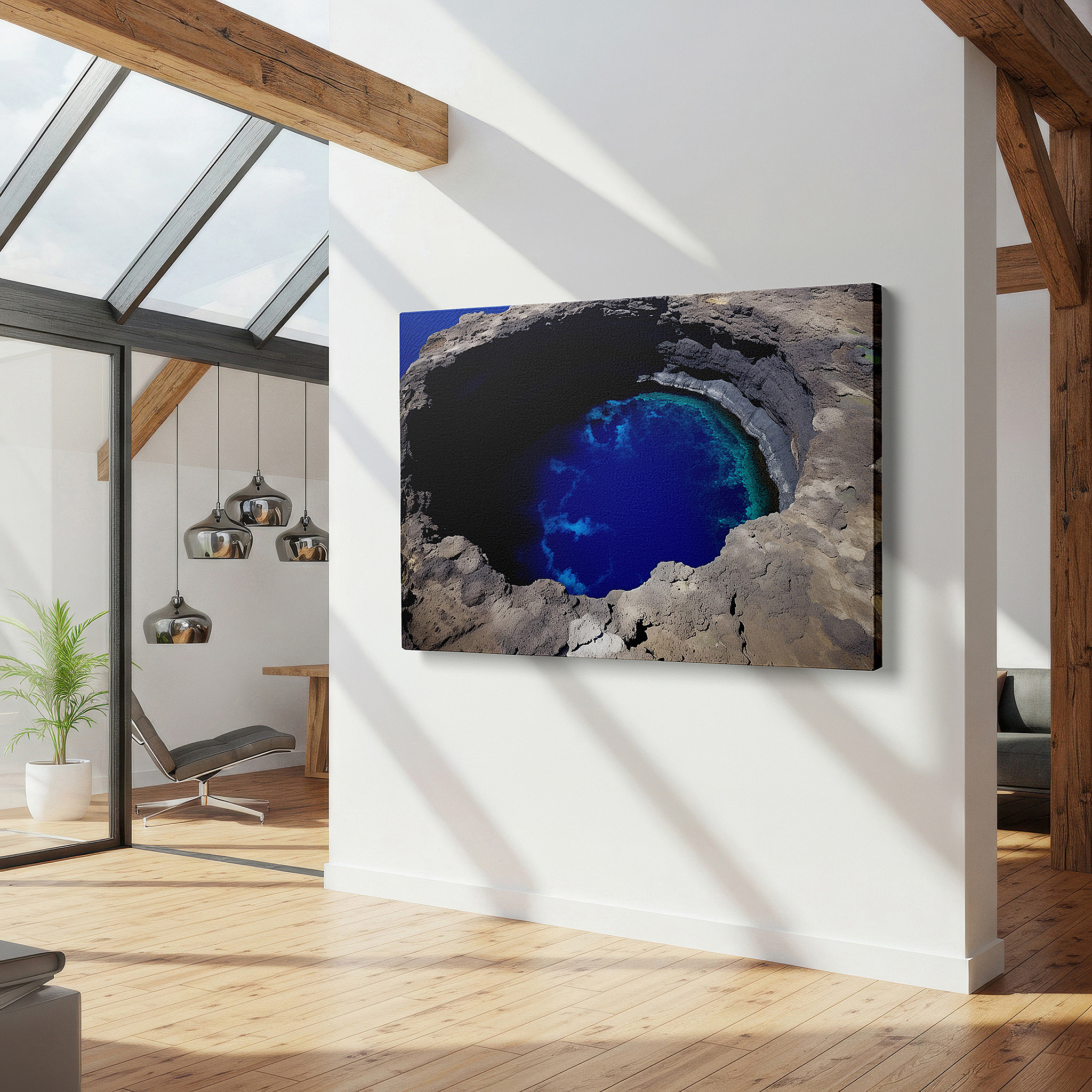 At 60×40 cm, this format fits effortlessly over dressers or benches — tranquil waters and ancient lava rocks - striking natural beauty large wall art, canvas wall art, wall decor for office