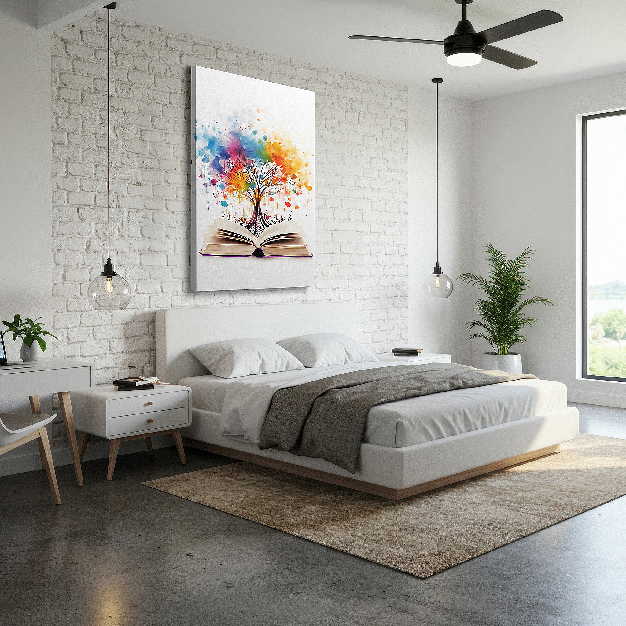 At 60×40 cm, this format fits effortlessly over dressers or benches — the tree of knowledge, symbolized by a book, represents the strength of education and creativity - large canvas wall art for office decor