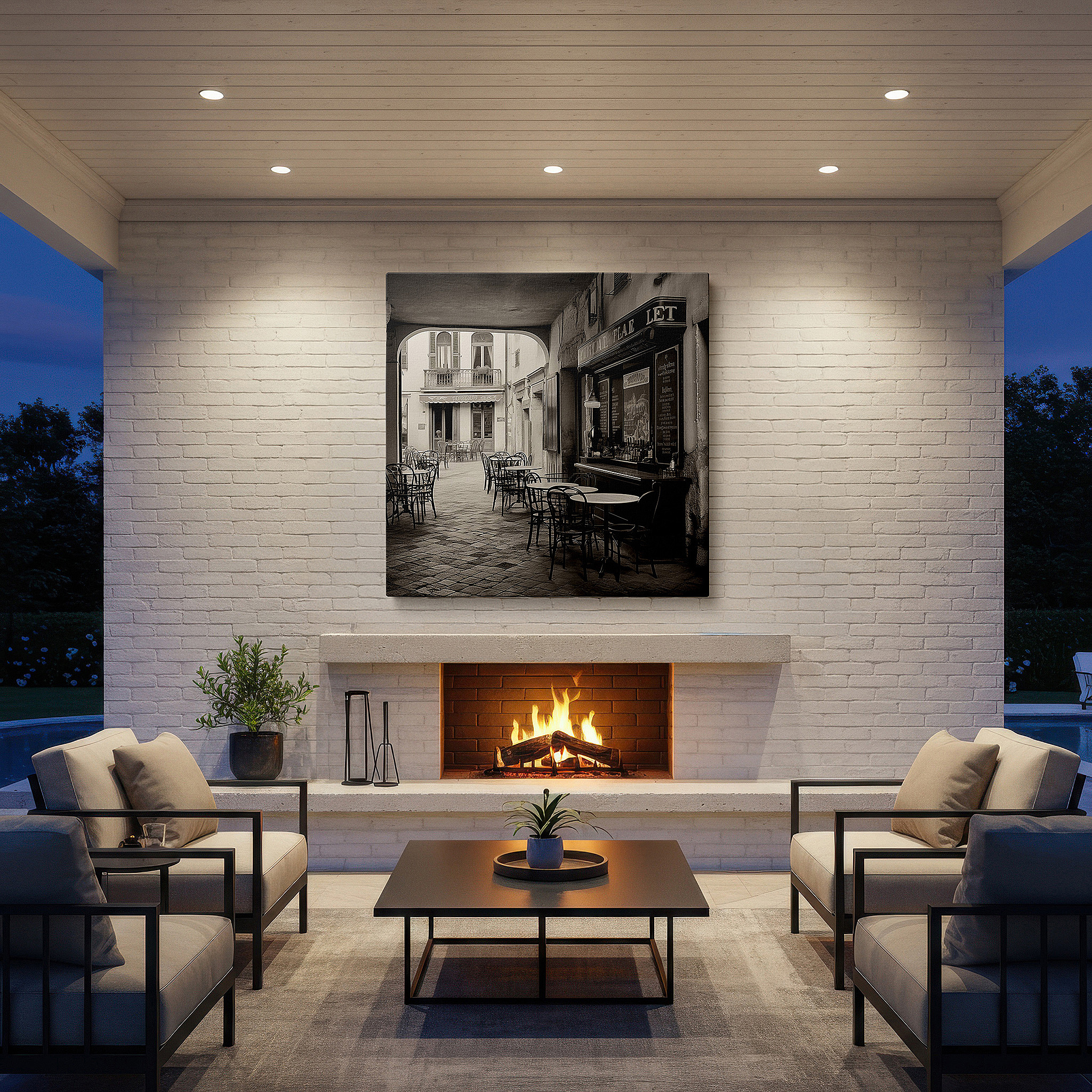 At 60×40 cm, this format fits effortlessly over dressers or benches — wall art: experience timeless elegance with large canvas prints of a secluded european café - perfect for office, bedroom, or living room decor