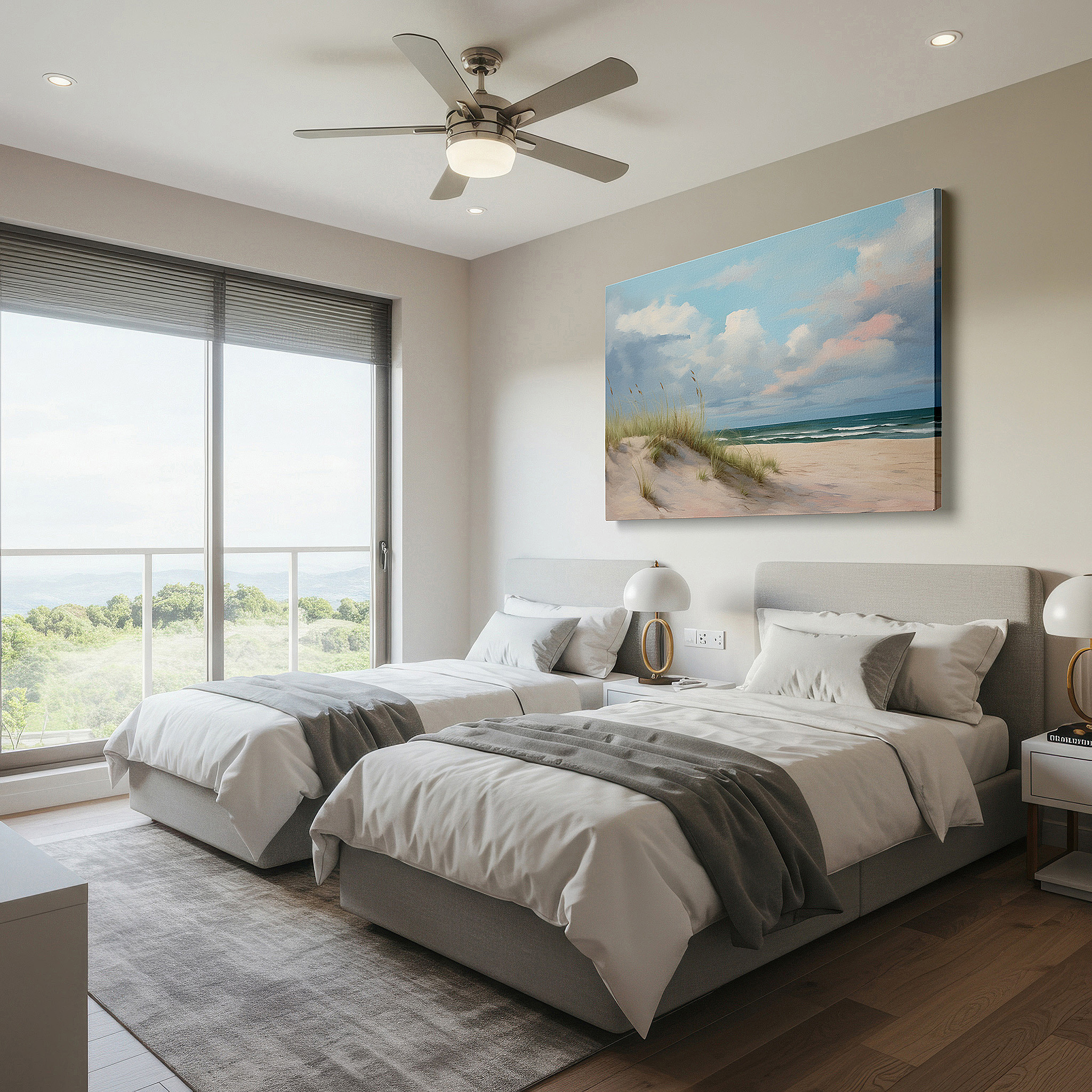 At 60×40 cm, this format fits effortlessly over dressers or benches — wall art: peaceful beach scene with gentle dunes and bright sky, serene coastal retreat large wall art, canvas wall art, wall decor for office and bedroom