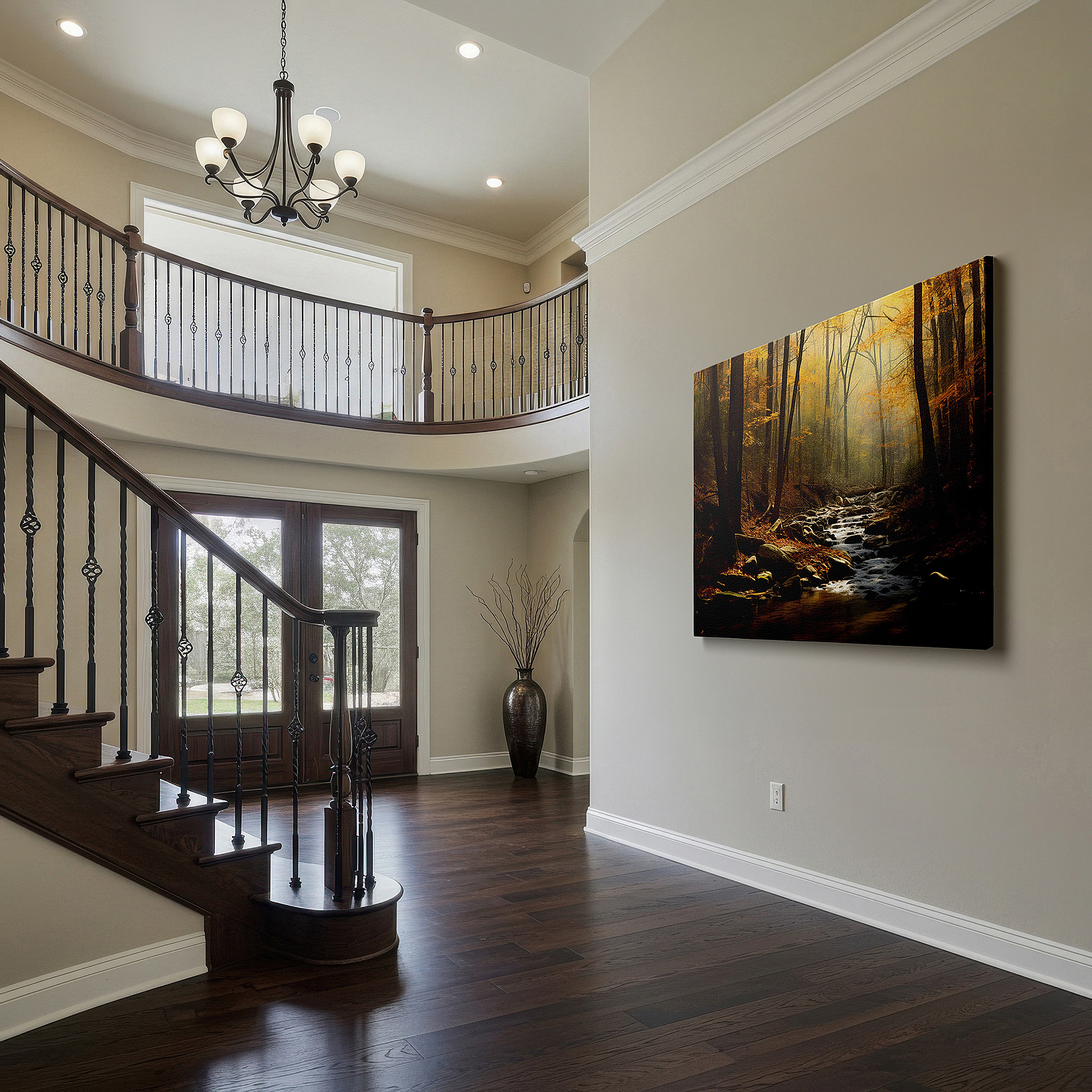 At 60×40 cm, this format fits effortlessly over dressers or benches — wall art: serene stream amidst autumn's vibrant canopy - a peaceful retreat for reflection, large canvas wall art for home and office decor, perfect for living room and bedroom