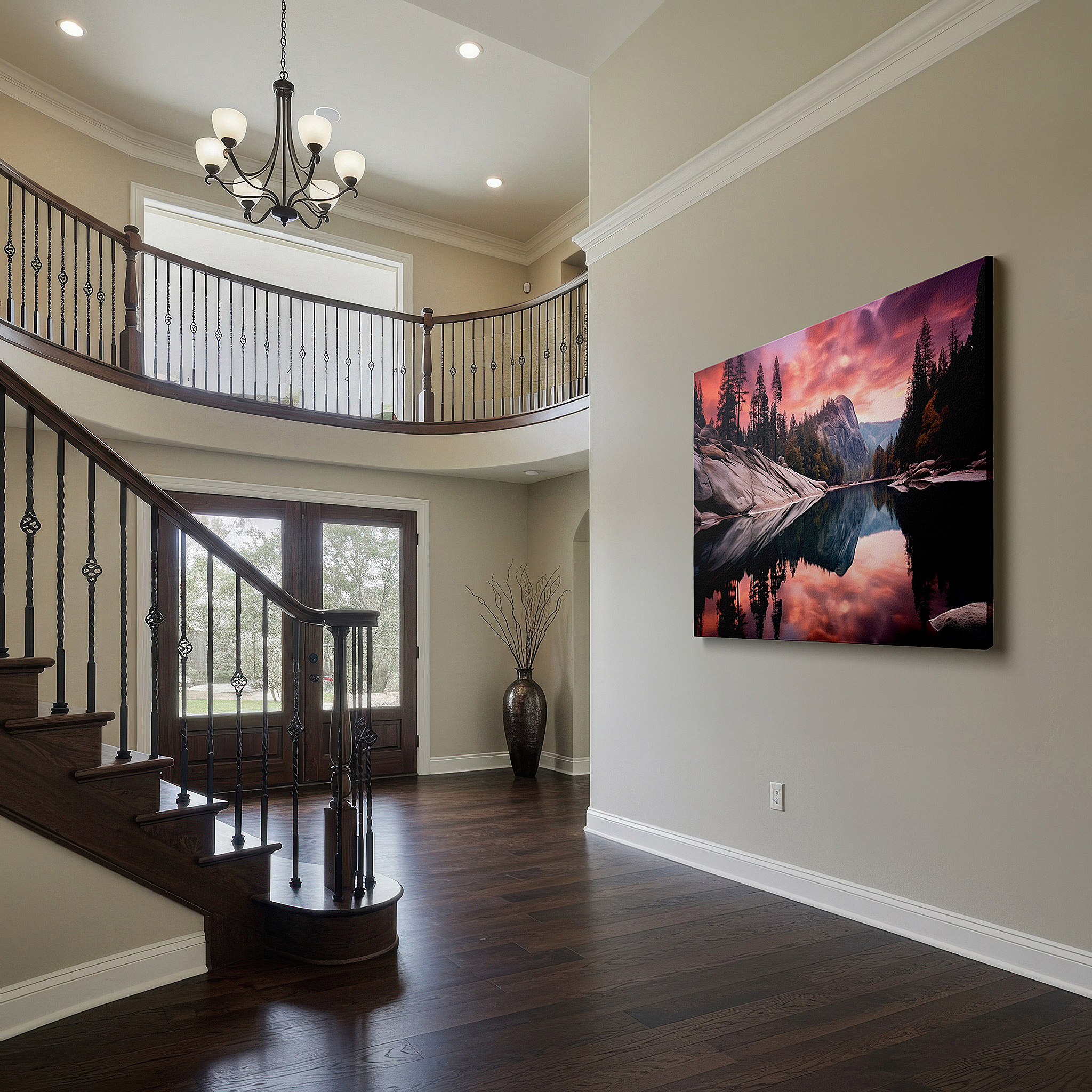 At 60×40 cm, this format fits effortlessly over dressers or benches — yosemite valley sunset reflections wall art: featuring granite cliffs & serene waters - large canvas for home and office decor, ideal for living room and bedroom