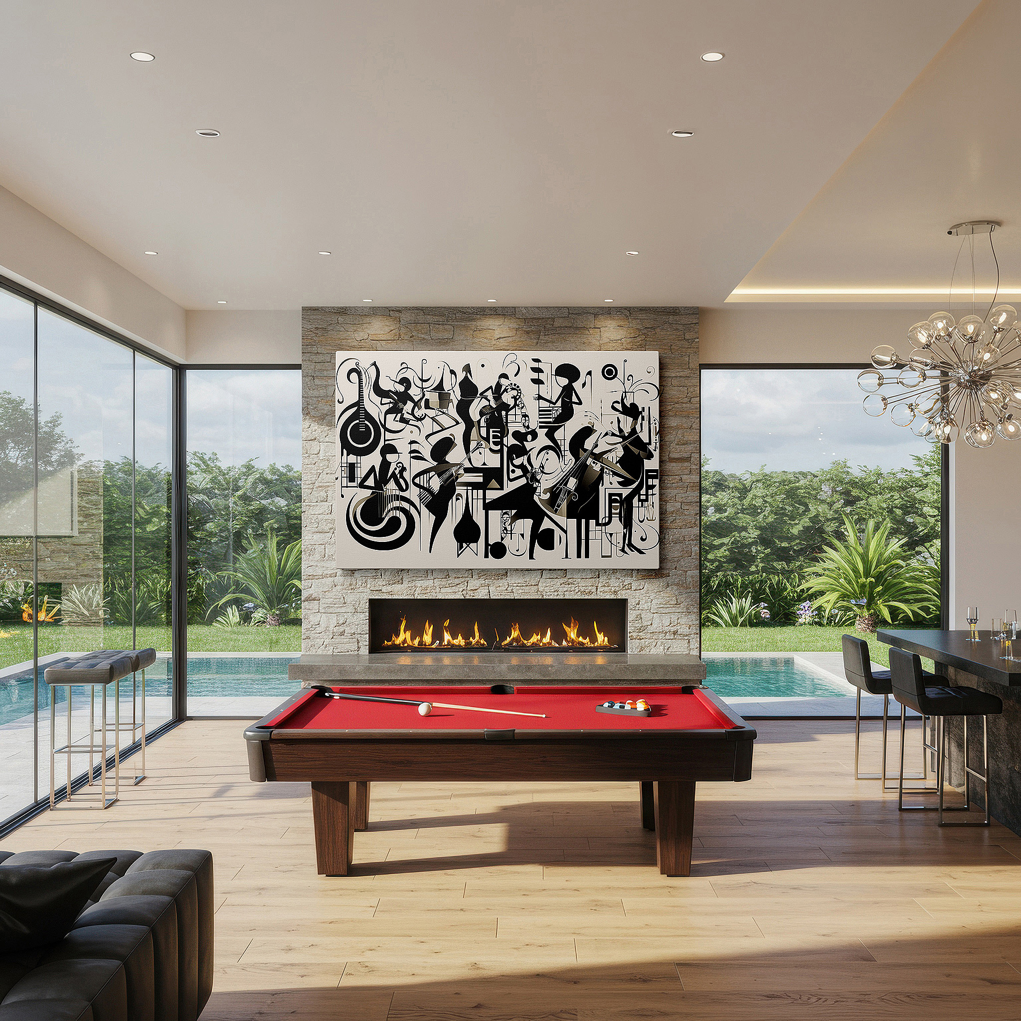 The 75×50 cm version anchors medium rooms without dominating them — black and white vibrant symphony, embodying musical harmony, large canvas wall art for office and bedroom decor