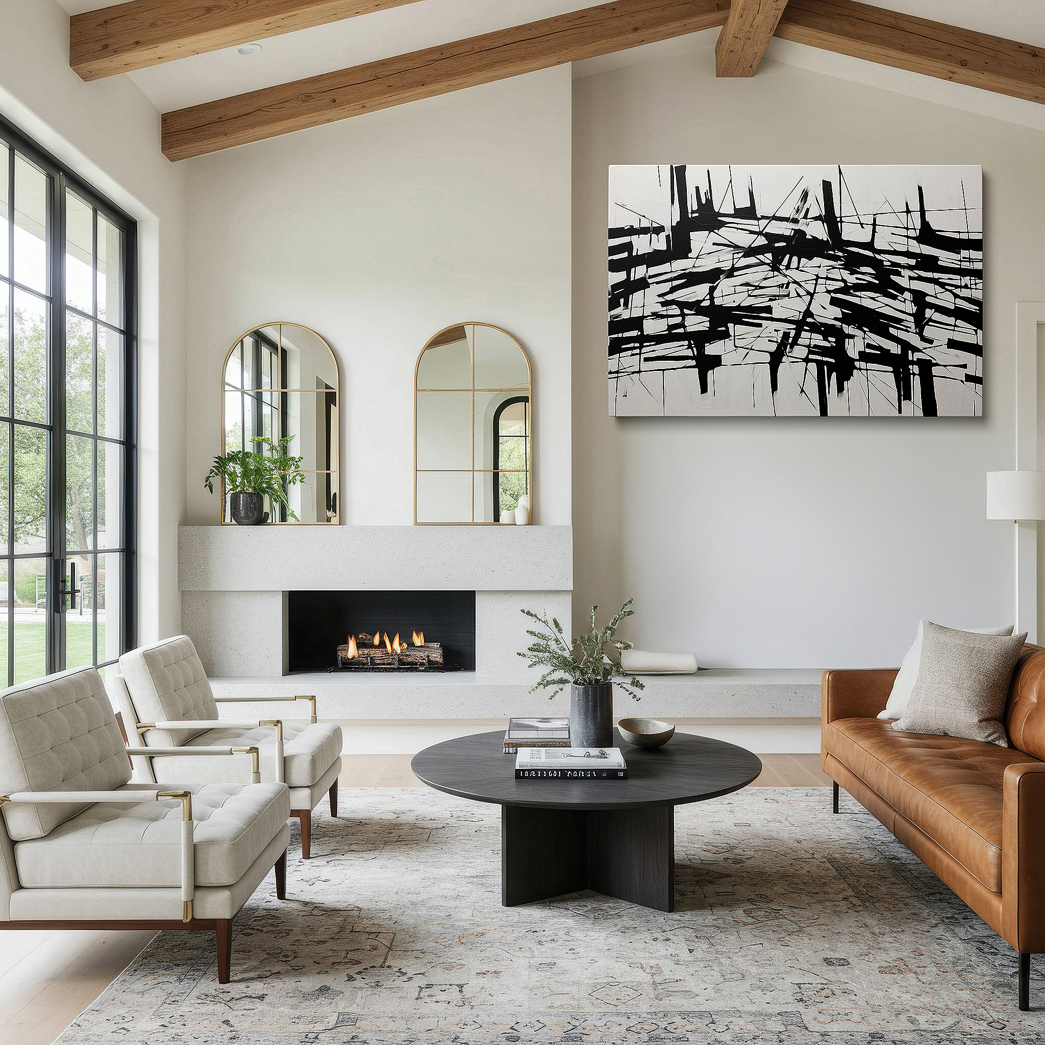 The 75×50 cm version anchors medium rooms without dominating them — emotional complexity in bold black and stark white: large wall art, canvas wall art, wall decor for office and bedroom