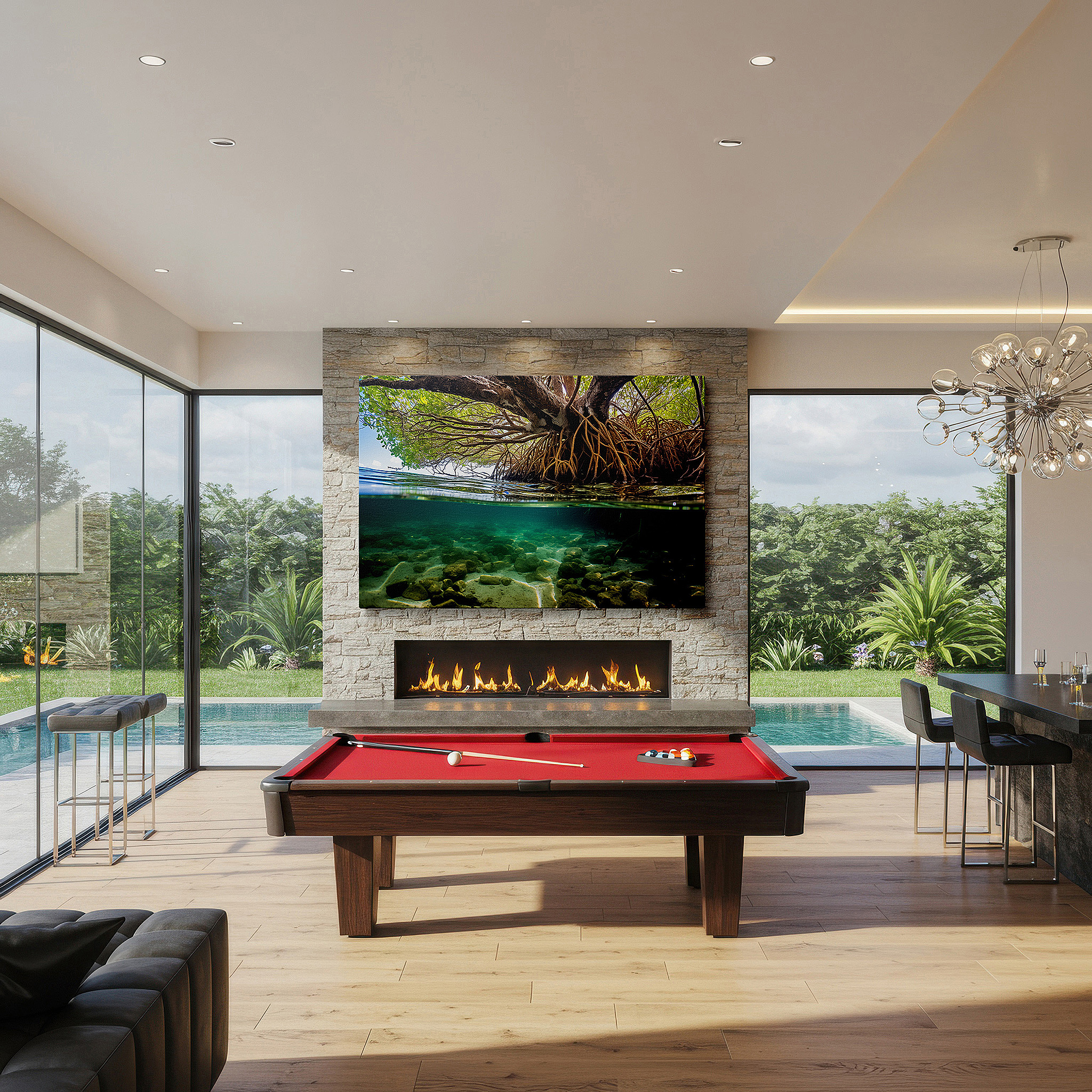 The 75×50 cm version anchors medium rooms without dominating them — enchanted mangrove realm - a vibrant blend of land and sea in emerald and earth tones, large wall art, canvas wall art, wall decor for office