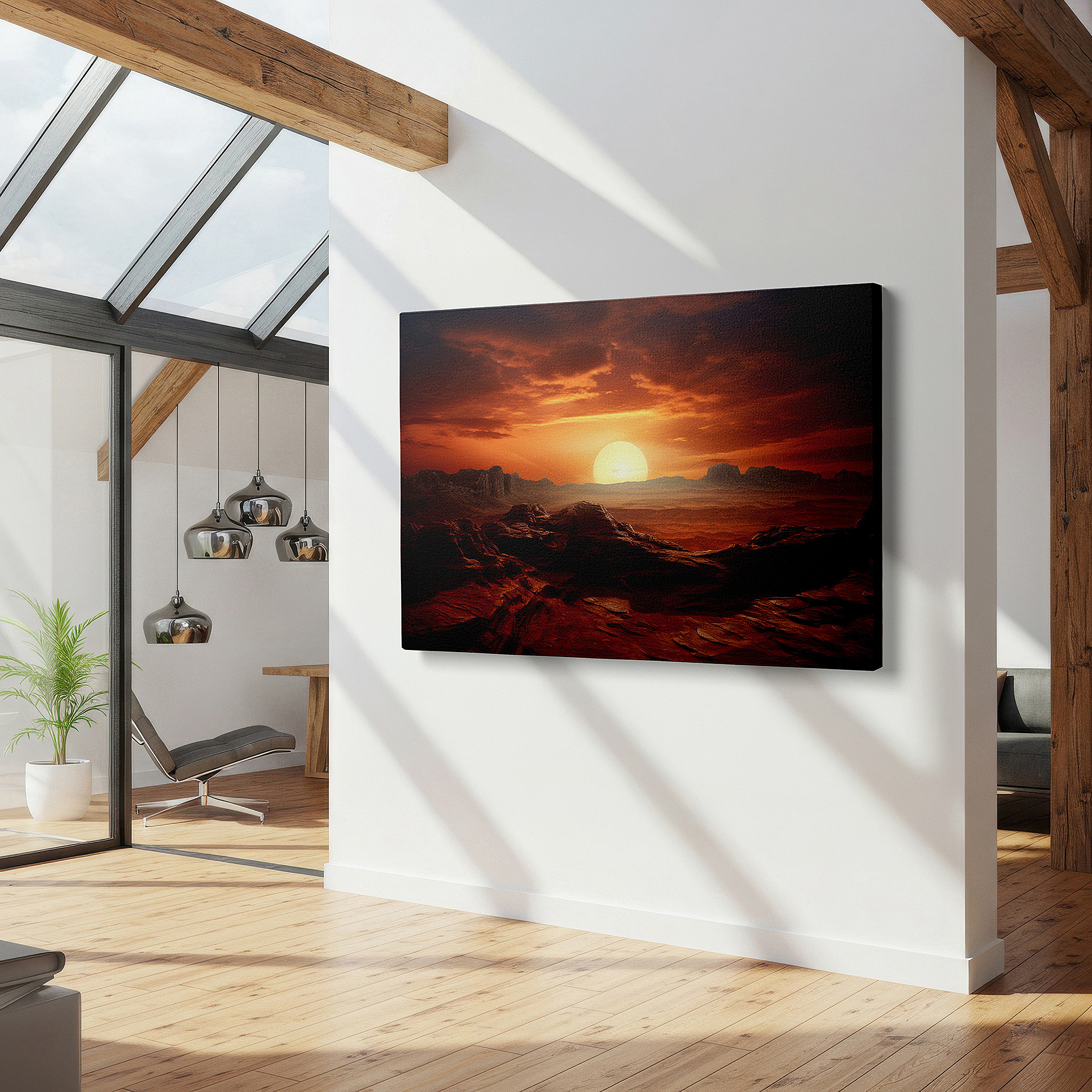 The 75×50 cm version anchors medium rooms without dominating them — ethereal dusk light over rugged landscape captures nature's dramatic beauty large wall art, canvas wall art, wall art decor, office wall art, bedroom wall art