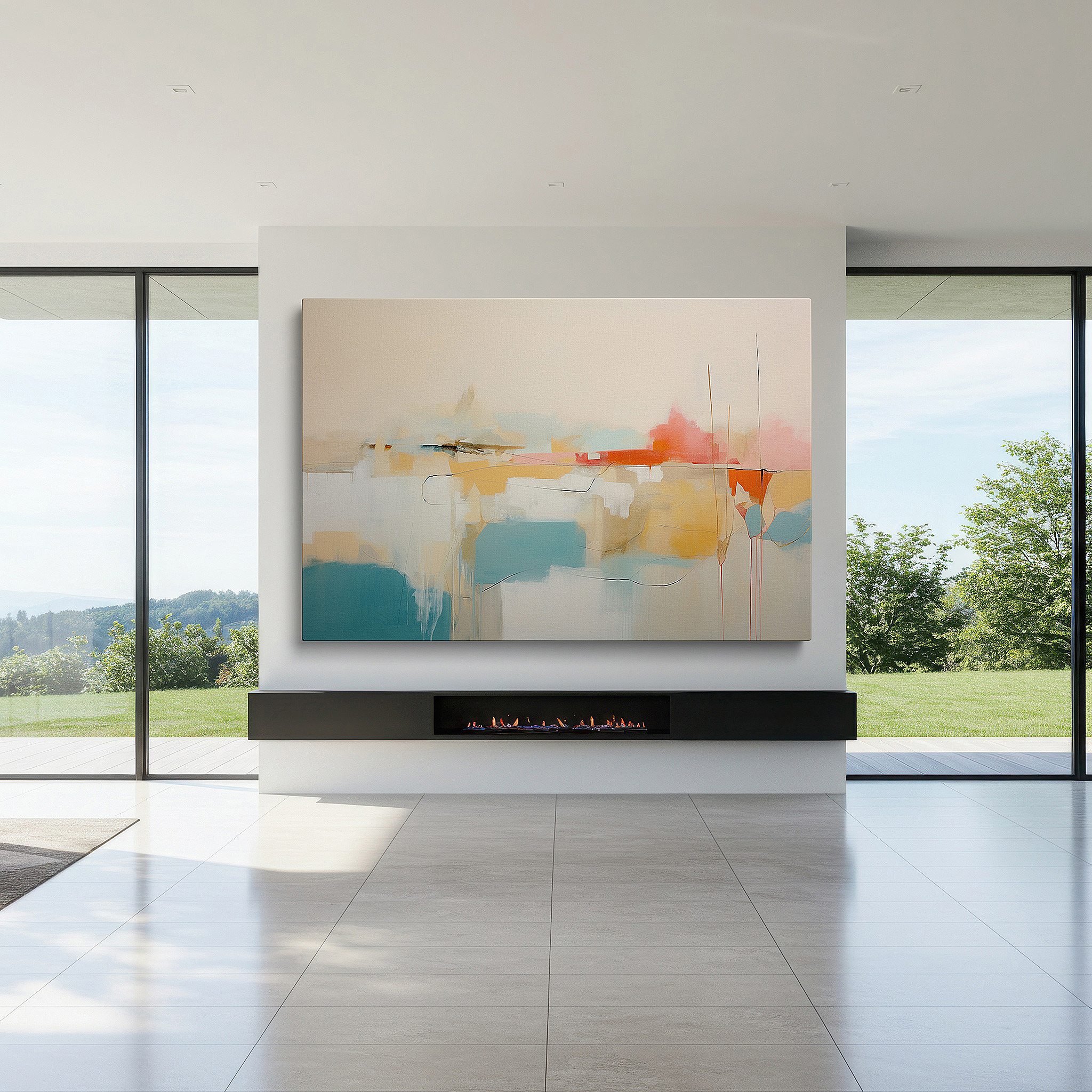 The 75×50 cm version anchors medium rooms without dominating them — pastel symphony: serene large wall art for tranquil spaces - perfect for office and bedroom decor
