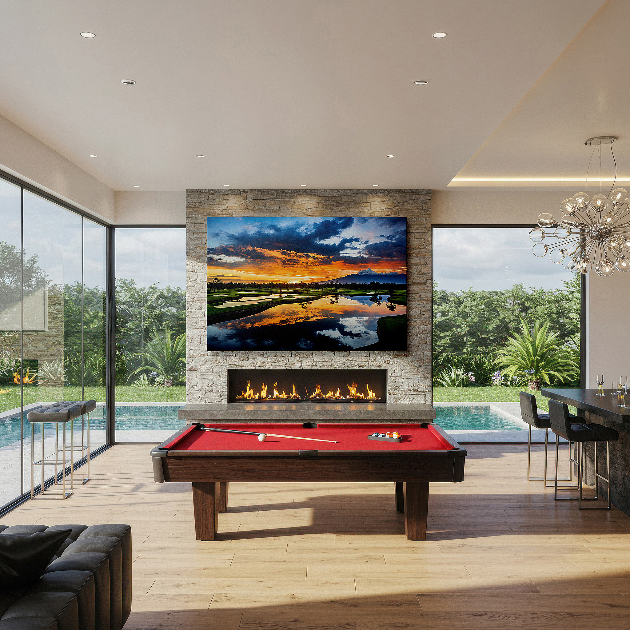 The 75×50 cm version anchors medium rooms without dominating them — sunset serenity on the golf course - tranquil landscape masterpiece, large canvas wall art for office and bedroom decor