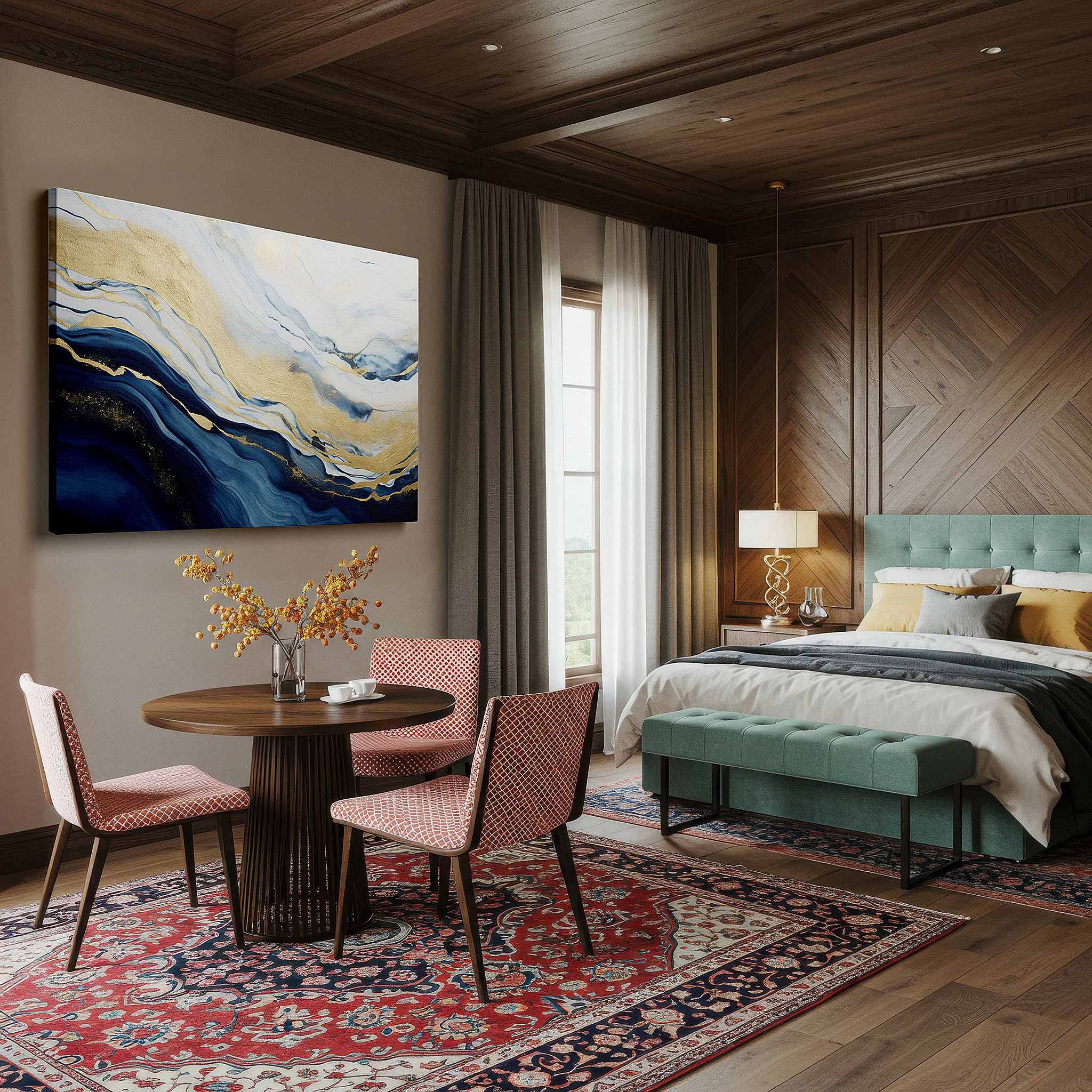 The 75×50 cm version anchors medium rooms without dominating them — tranquil seascape: where the ocean kisses the sky, sunlight plays on the waves, offering peace and serenity - large wall art, canvas wall art, office decor