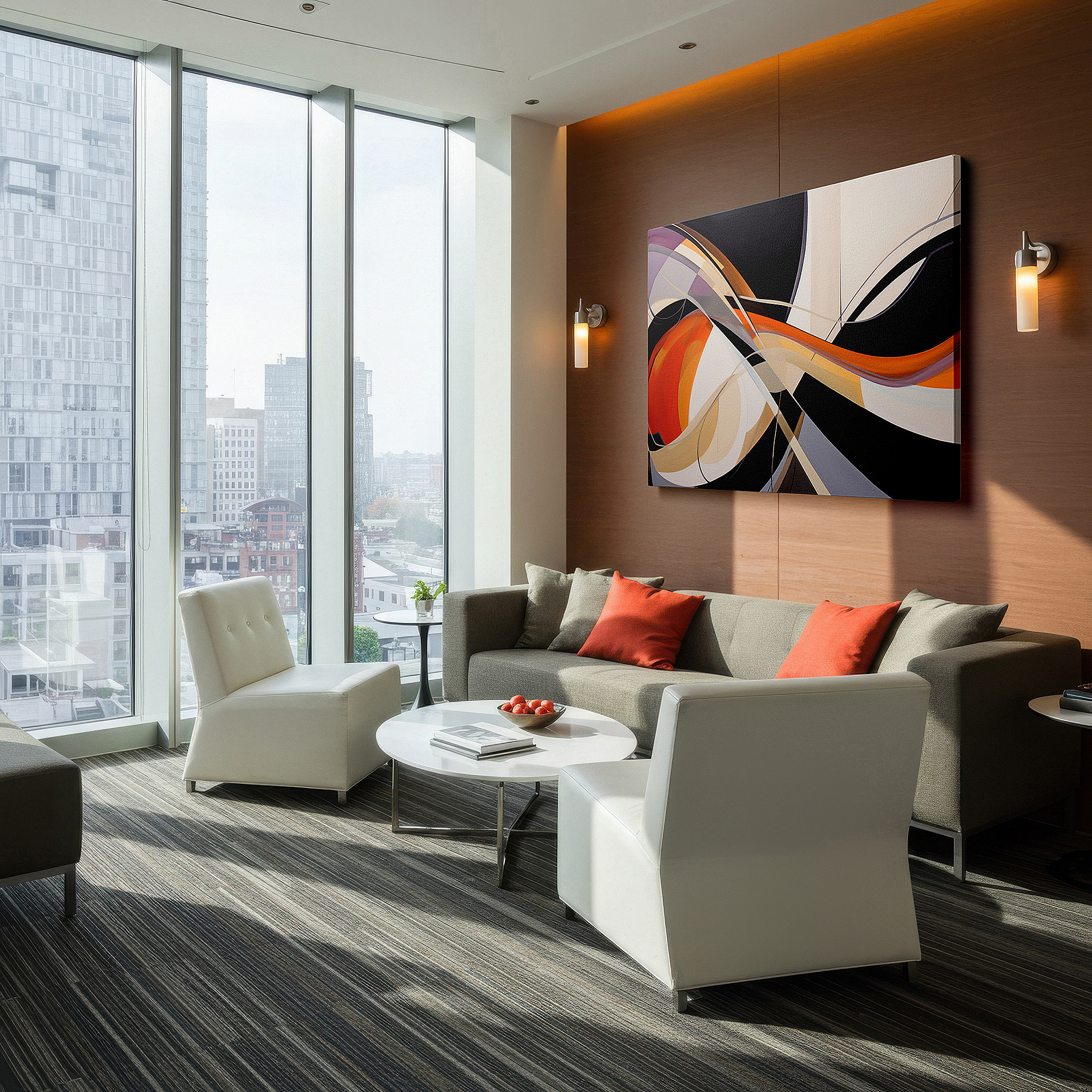 The 75×50 cm version anchors medium rooms without dominating them — vibrant abstract masterpiece featuring bold oranges and deep blacks, perfect as a captivating centerpiece for any room - large canvas wall art decor