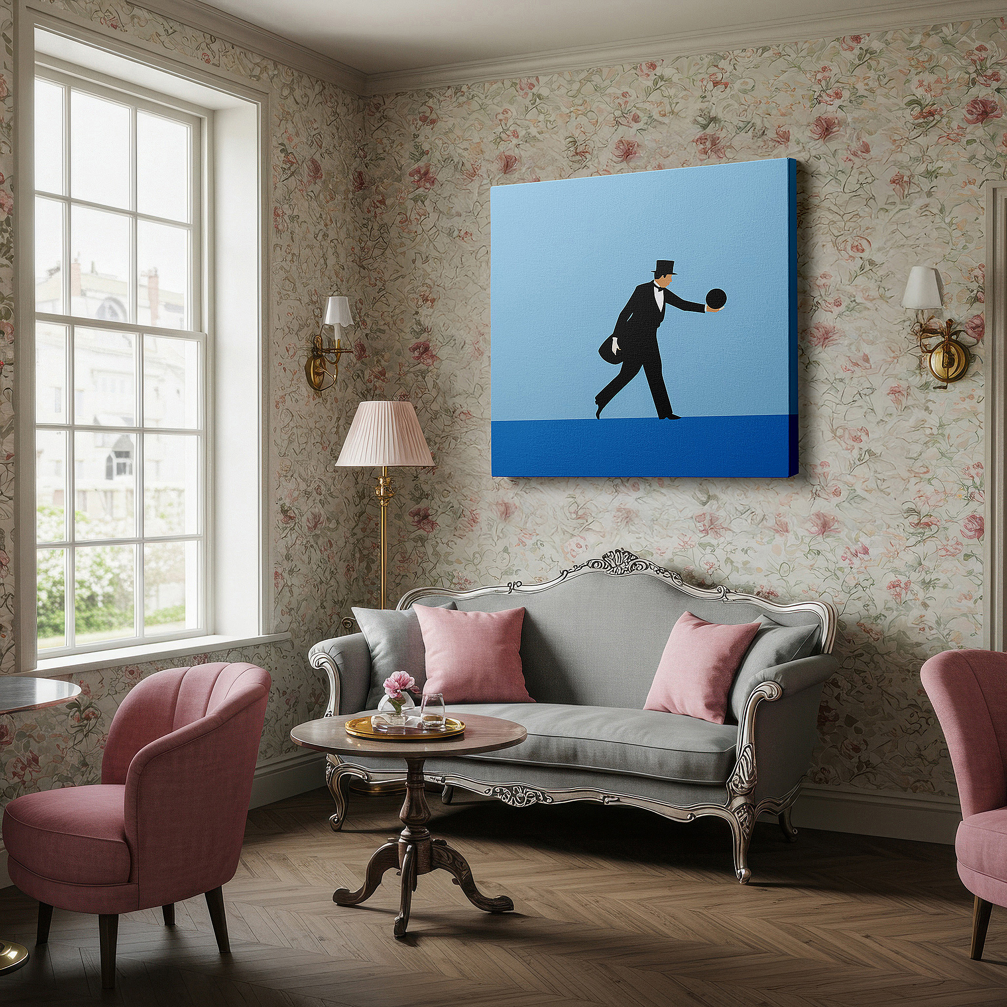 The 75×50 cm version anchors medium rooms without dominating them — wall decor: "elegance at the alley" - a playful mix of sophistication and fun. large canvas art for offices, bedrooms, and living spaces.