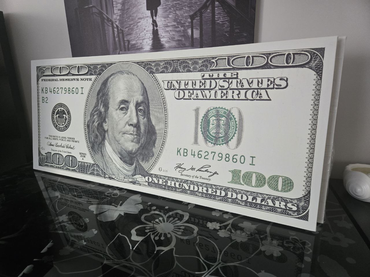 Hundred Dollar Canvas — Modern Money Wall Art on Wrapped Canvas (50x21 in / 127x53 cm)