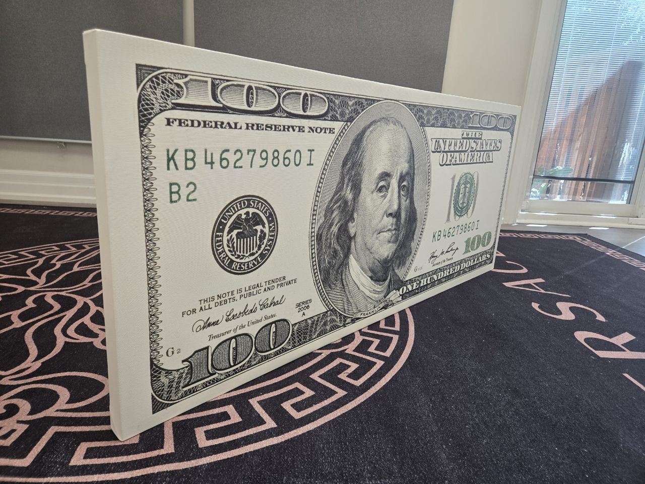 Hundred Dollar Canvas — Modern Money Wall Art on Wrapped Canvas (50x21 in / 127x53 cm)