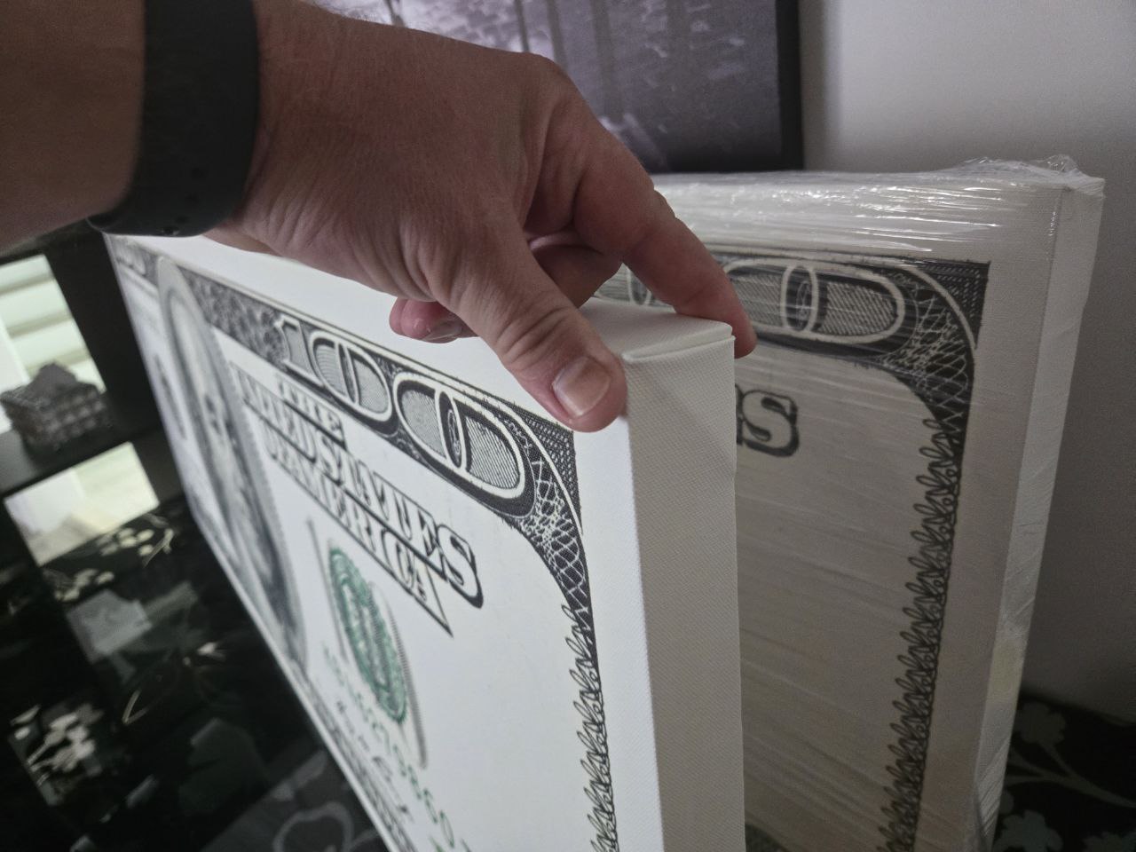 Hundred Dollar Canvas — Modern Money Wall Art on Wrapped Canvas (50x21 in / 127x53 cm)