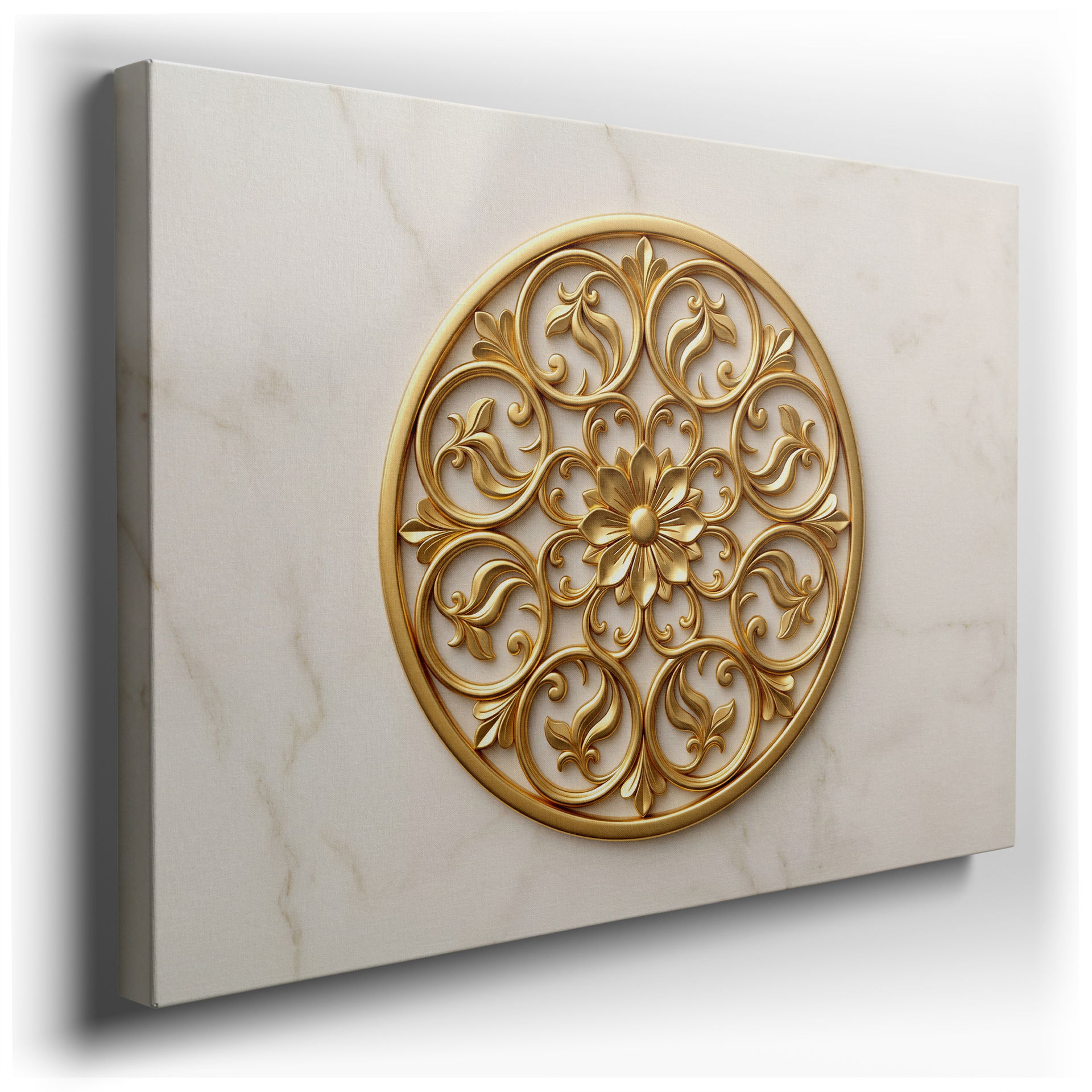 Ornate golden floral medallion wall art, featuring intricate classic design details for luxury wall decor