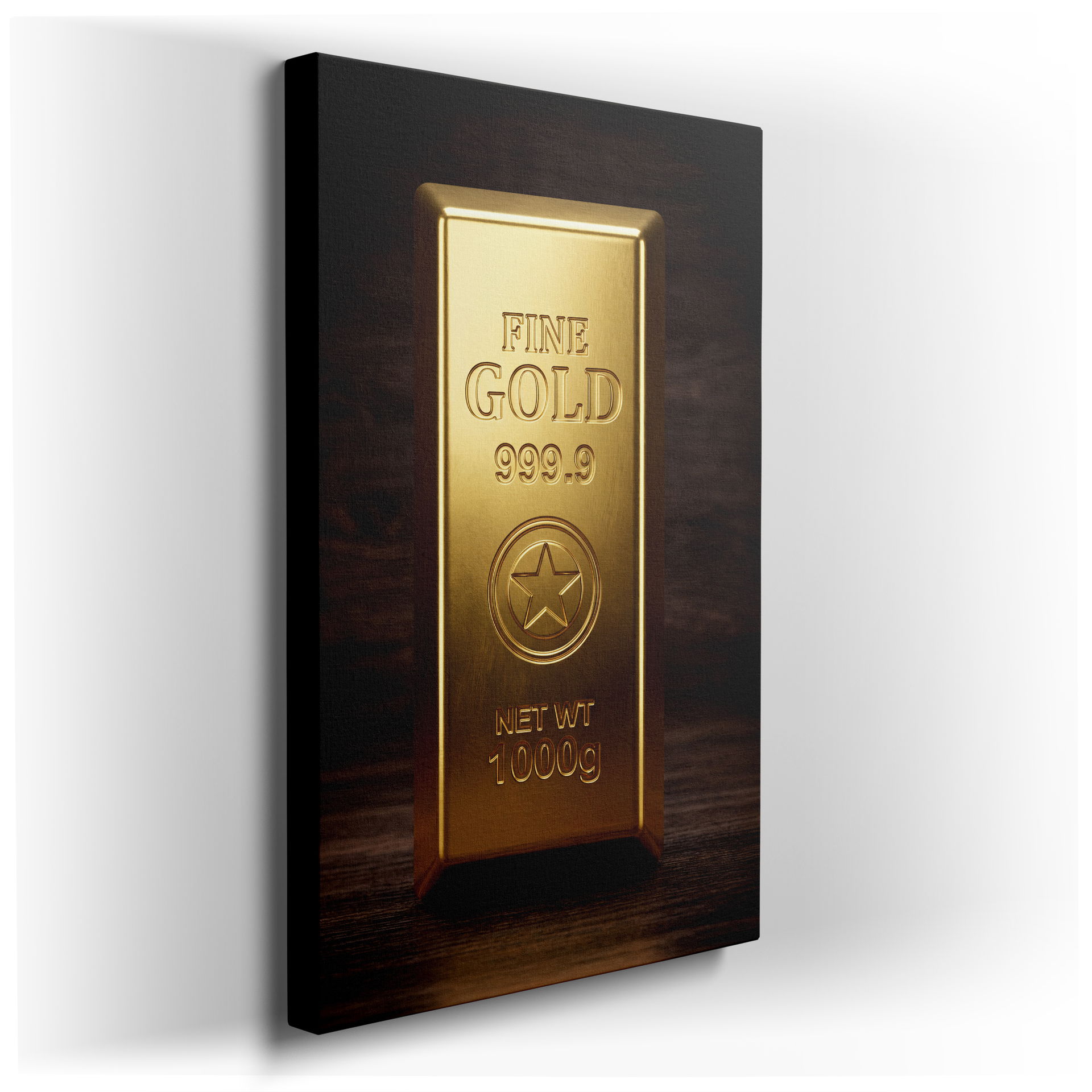 Meticulously rendered gleaming gold bar on wall art, symbolizing wealth and enduring value for sophisticated wall decor