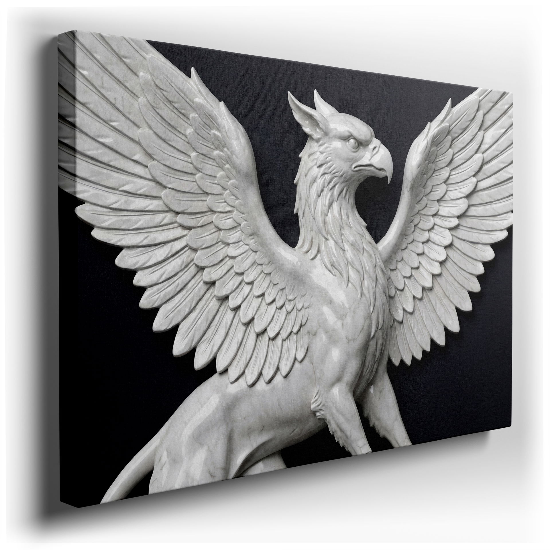 Majestic mythical griffin soaring with powerful wings on a detailed canvas wall art for home wall decor