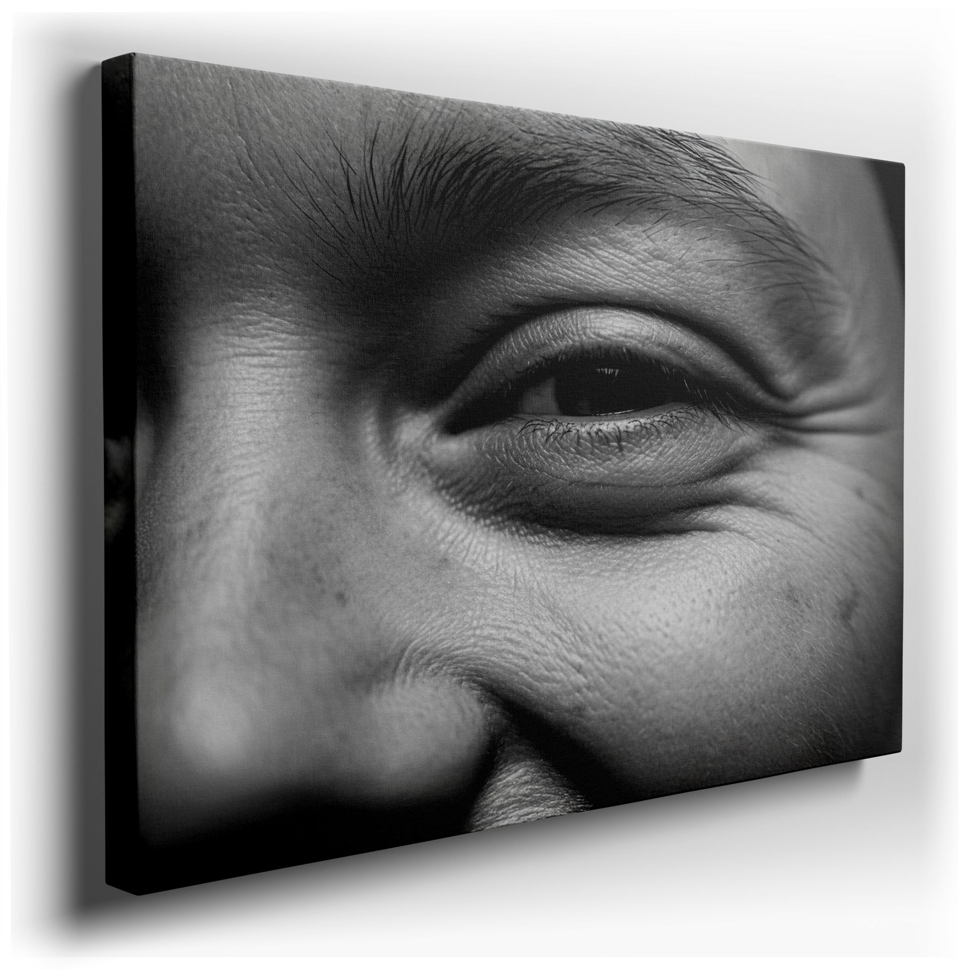 Detailed monochrome close-up of an eye rendered as captivating wall art.