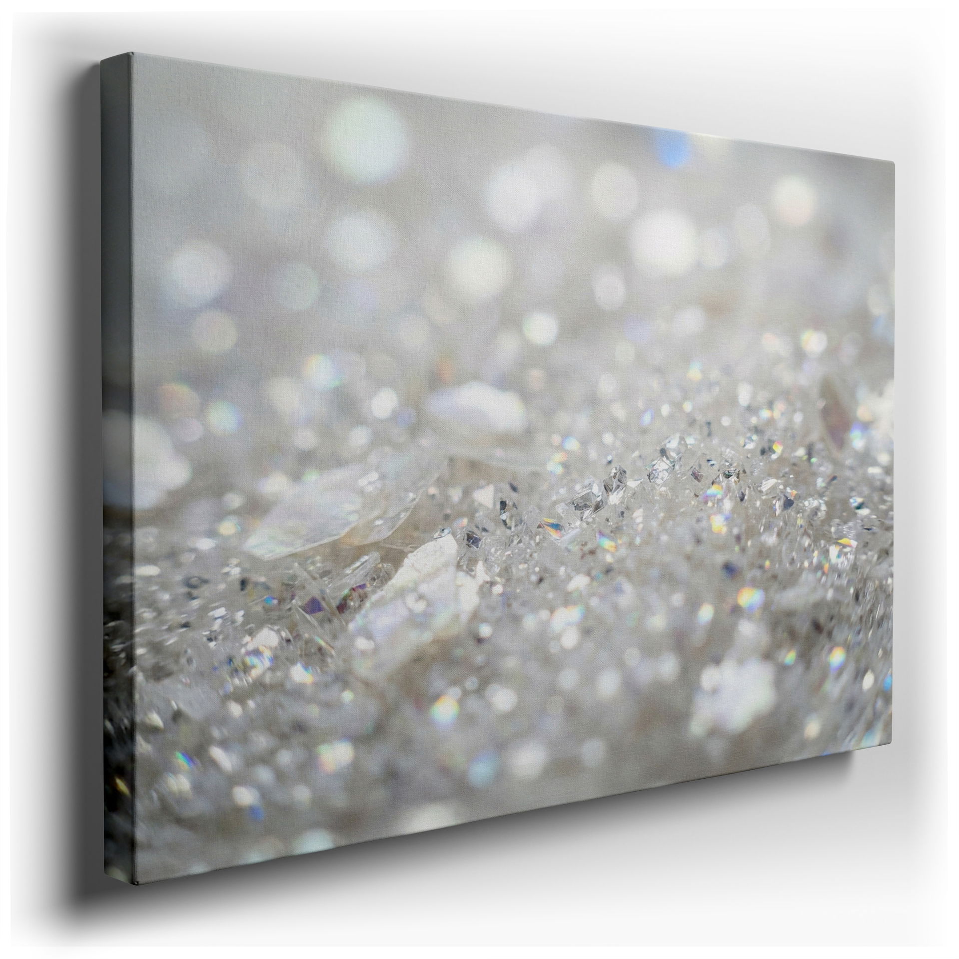 Abstract wall art showcasing light and crystal fragments for a shimmering effect.
