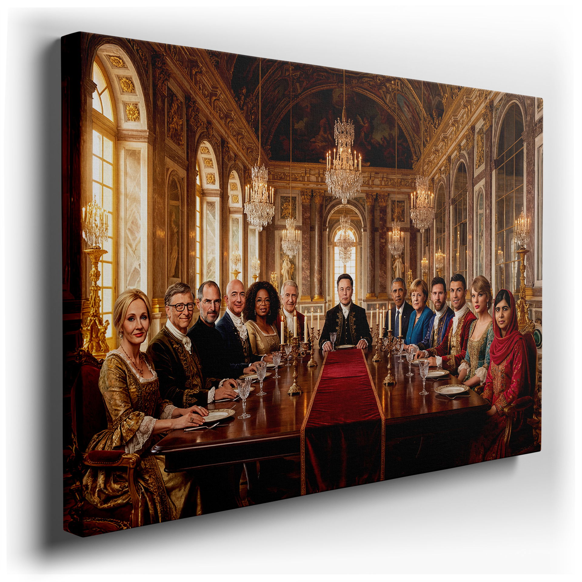 Detailed wall art showing 'The Last Supper: Celebrities Edition,' reimagined with modern icons.