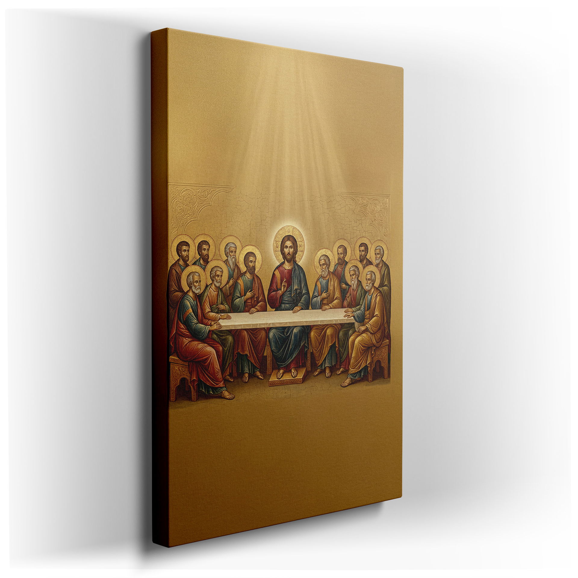 The Last Supper wall art displays Jesus and disciples; a classic religious scene.