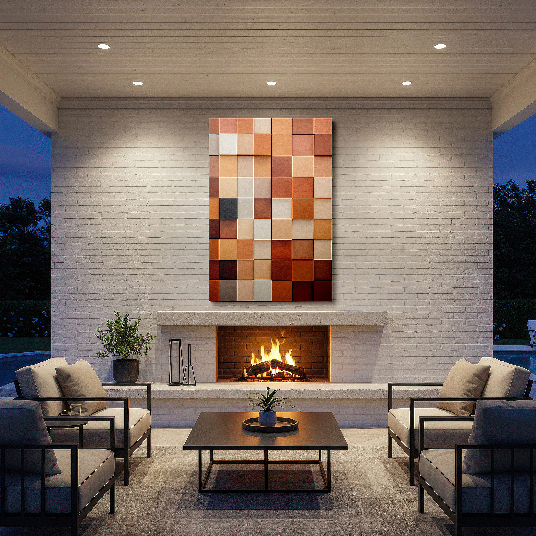 Aligned with a curated gallery wall of abstract artworks — a harmony of cozy hues in paint swatches, inspiring relaxation and innovation: large wall art, canvas wall art, wall decor, office wall art, bedroom wall art
