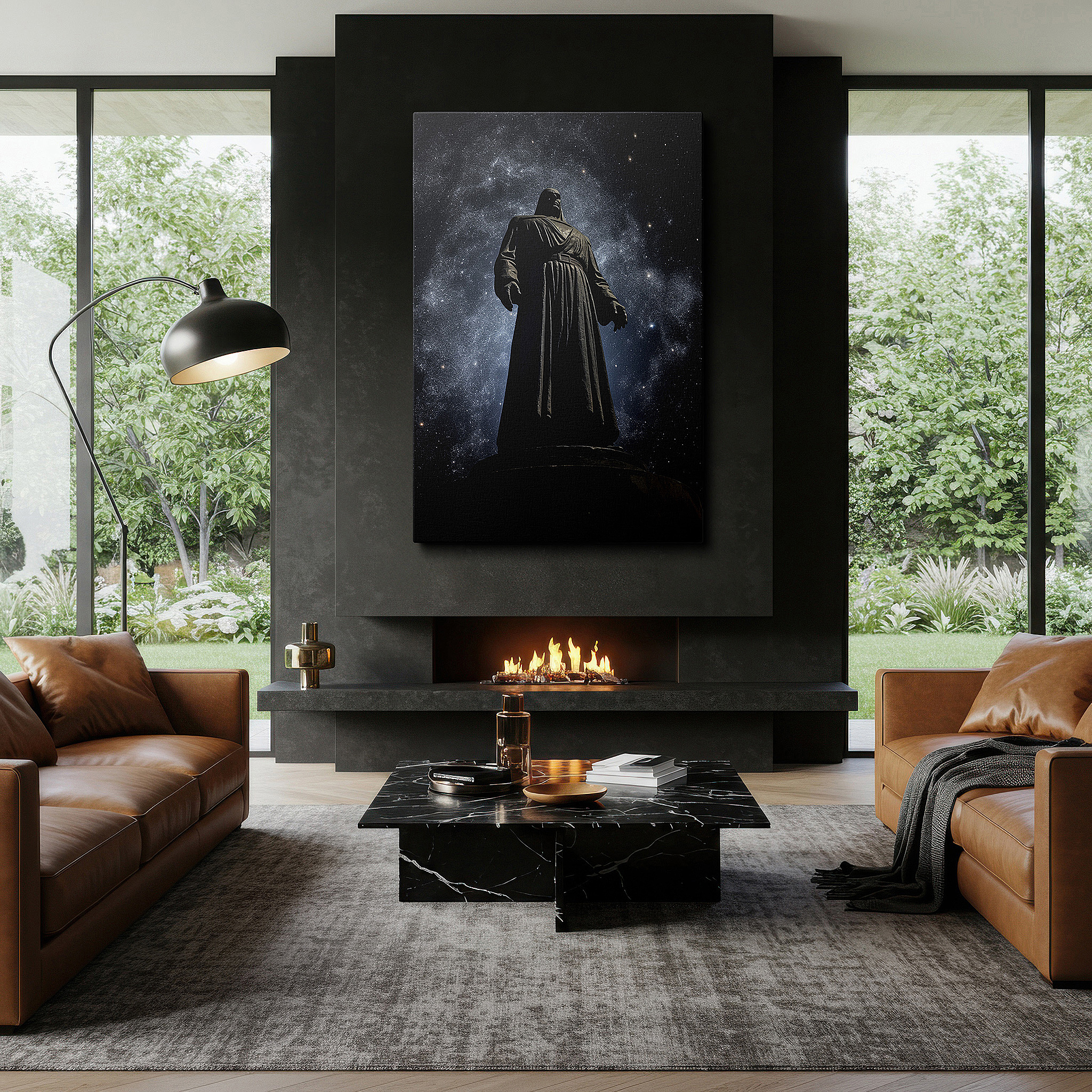 Available in 30×20 cm — a subtle addition to small personal spaces — cosmic majesty: heroic figure in starry depths - large canvas wall art for office, bedroom, and living room decor