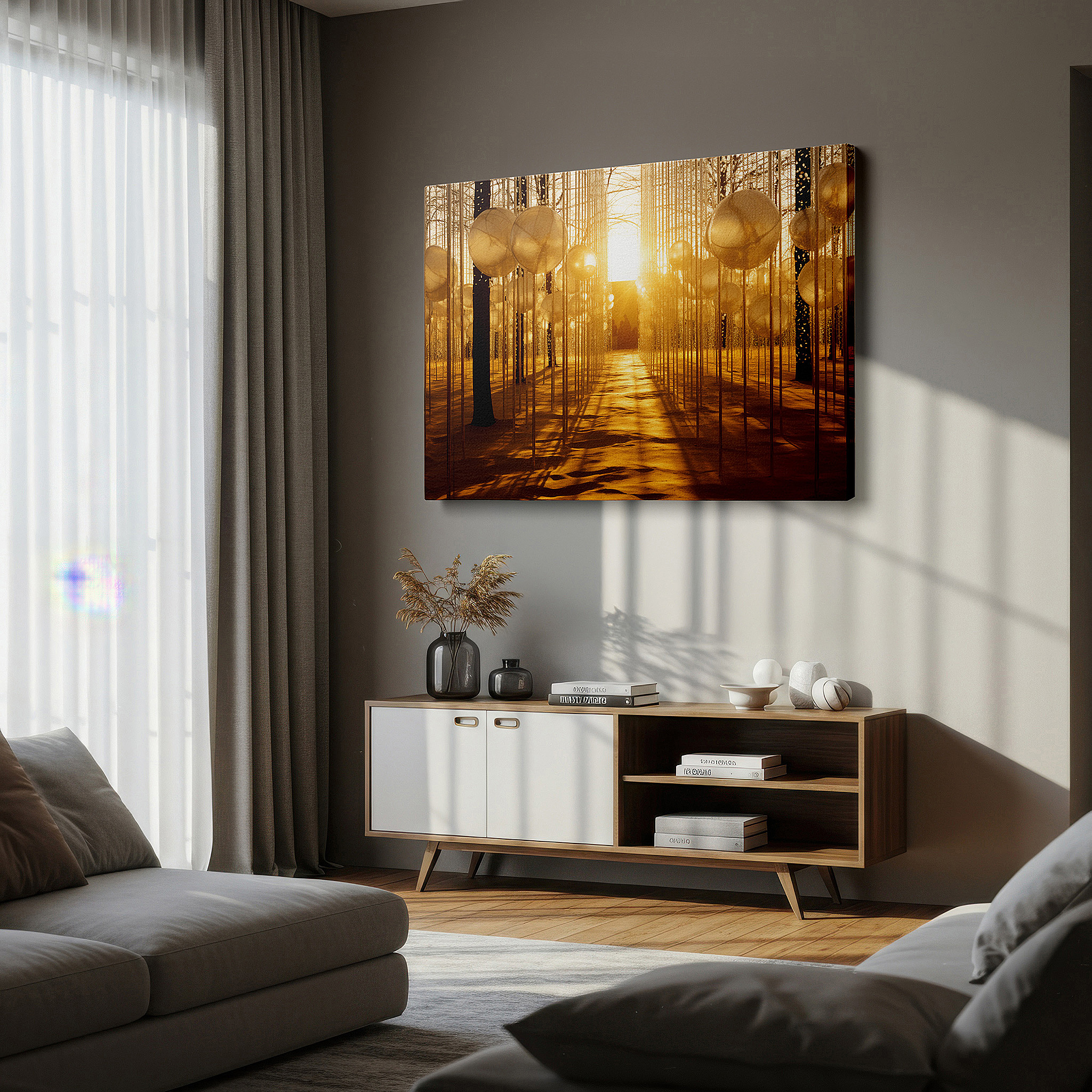 Available in 30×20 cm — a subtle addition to small personal spaces — enchanted forest and abstract light fusion: innovative nature-themed large wall art for offices and bedrooms