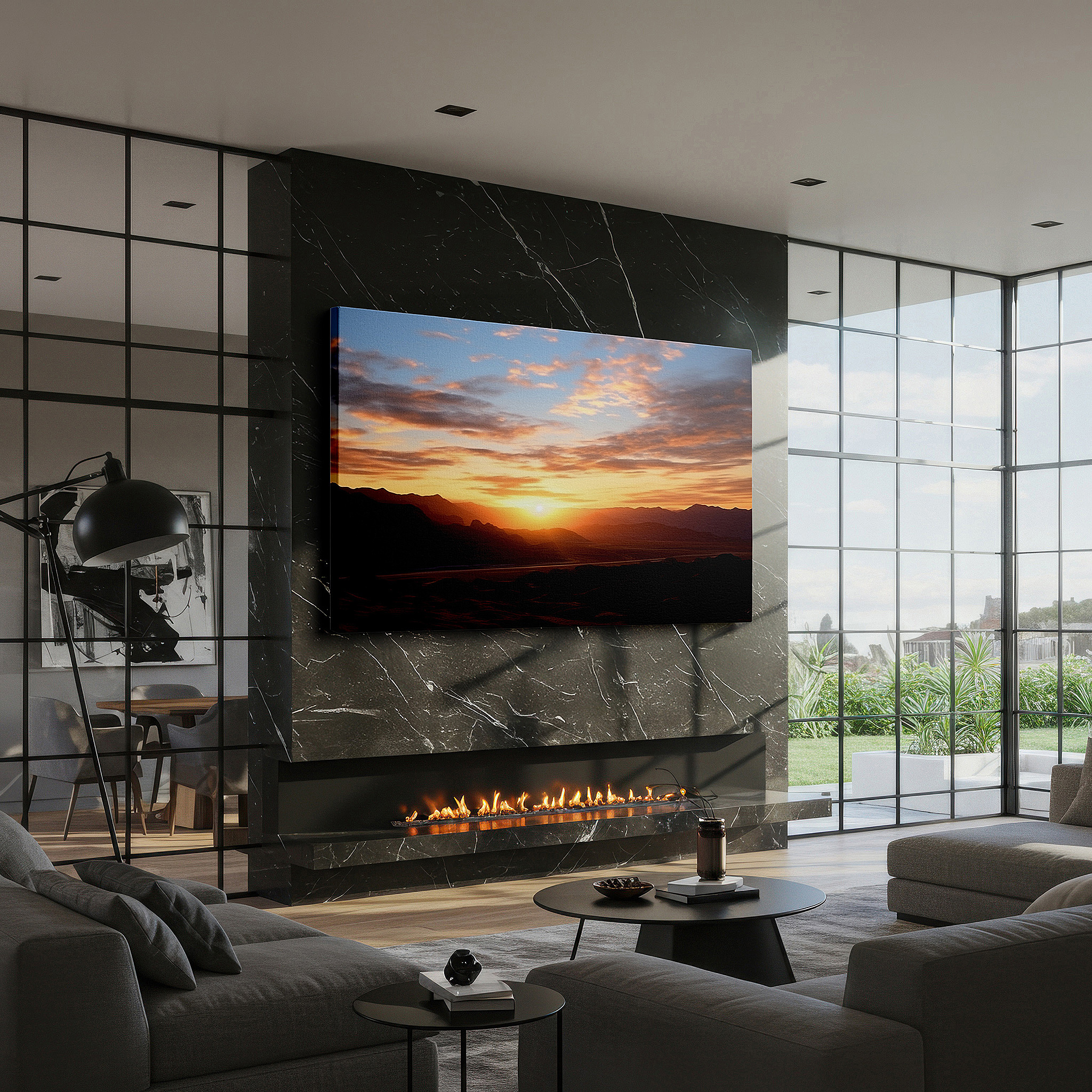 Available in 30×20 cm — a subtle addition to small personal spaces — ethereal sunset over rugged desert landscape, dramatic light and shadow canvas wall art, large wall decor for office and bedroom