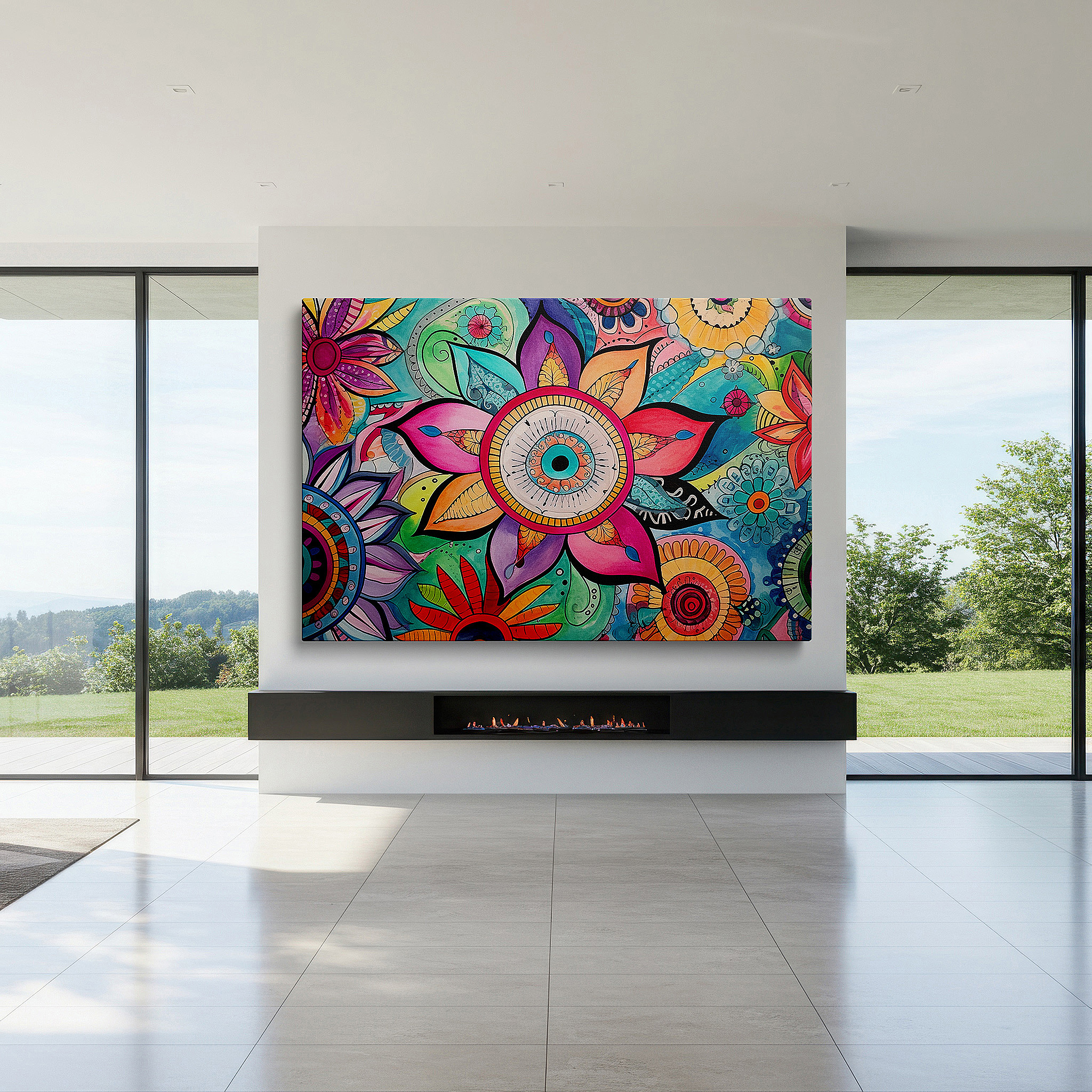 Available in 30×20 cm — a subtle addition to small personal spaces — floral mandala vibrant symmetry: spiritual universe reflection large wall art, canvas wall decor for office and bedroom