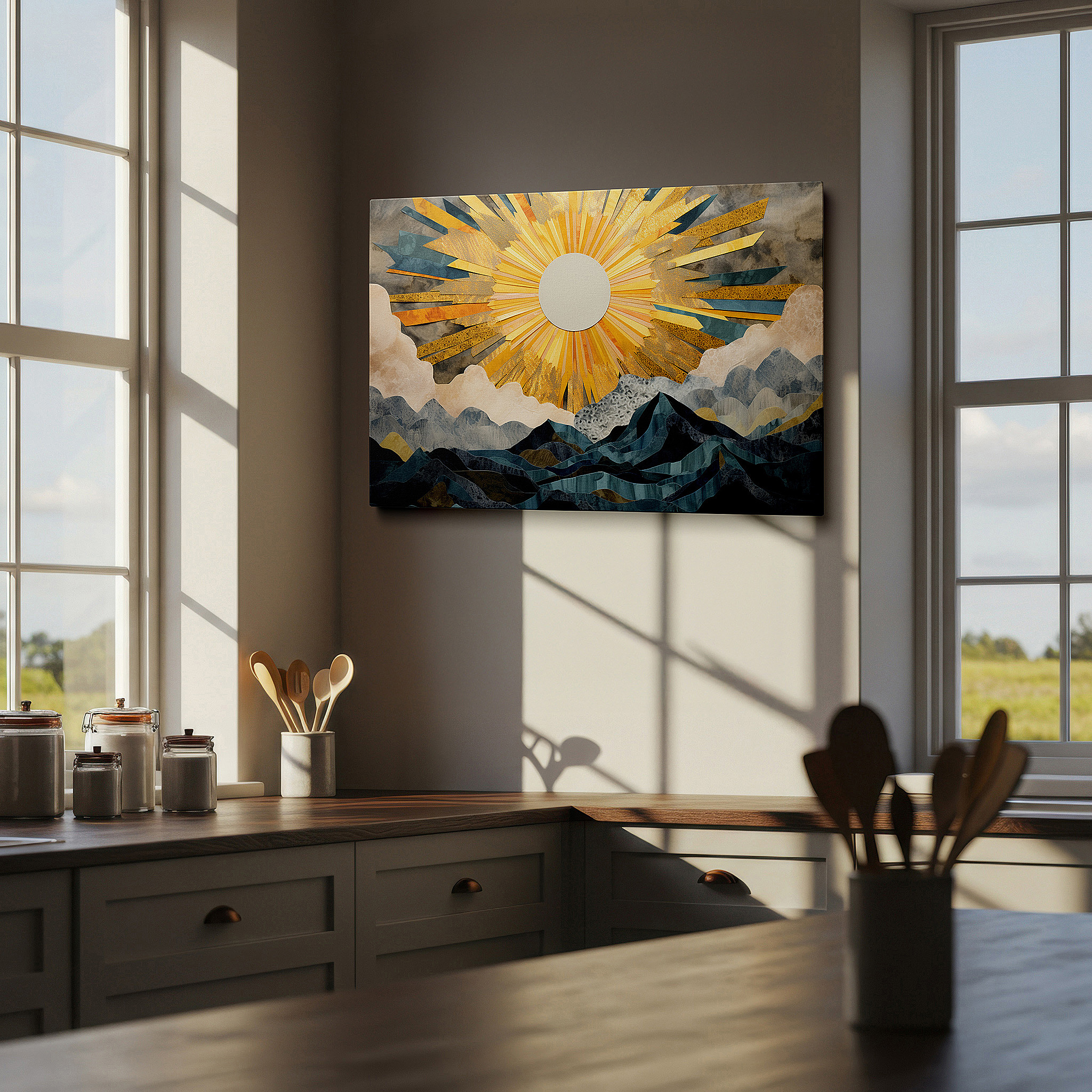 Available in 30×20 cm — a subtle addition to small personal spaces — glorious sunrise above grand mountains - a brilliant display of natural splendor large wall art, canvas wall art, wall decor, office wall art, bedroom wall art