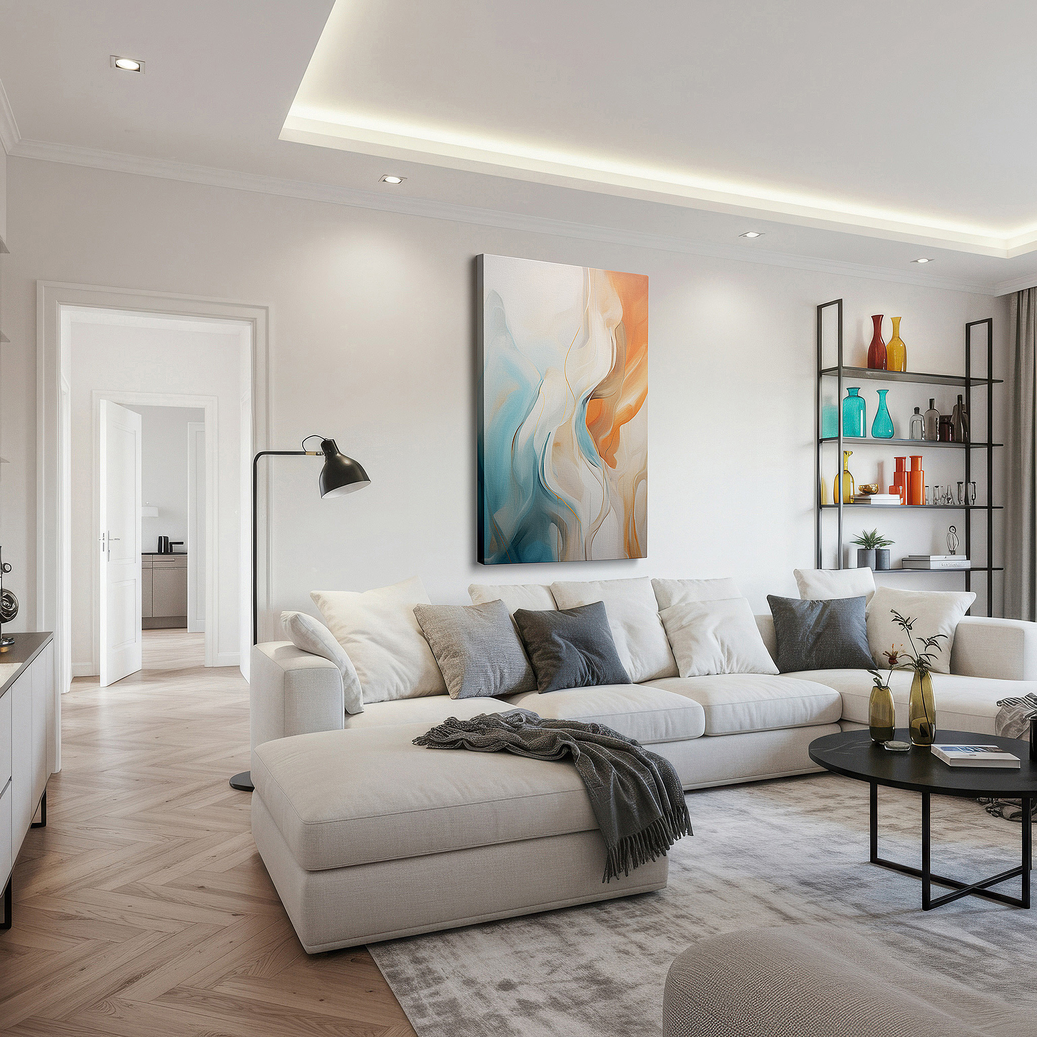 Available in 30×20 cm — a subtle addition to small personal spaces — a haven of serenity and contemplation with soft hues and elegant forms: oversized wall art, canvas wall art, wall decor, office wall art, bedroom wall art