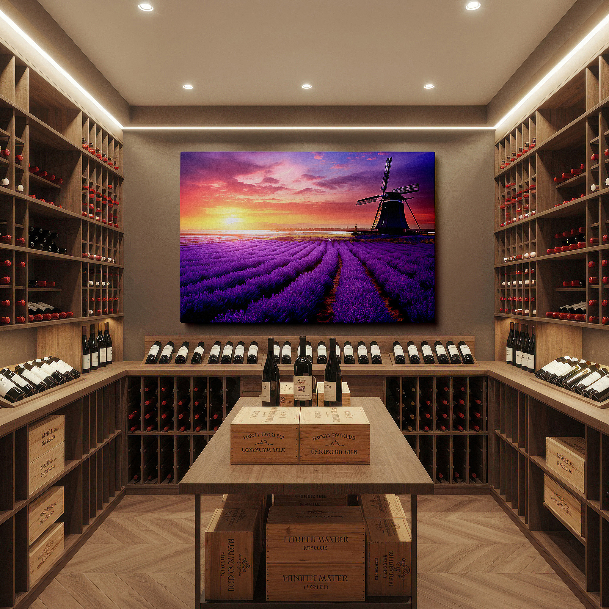 Available in 30×20 cm — a subtle addition to small personal spaces — lavender fields with rustic windmill at sunset large canvas wall art for office, bedroom, and living room decor