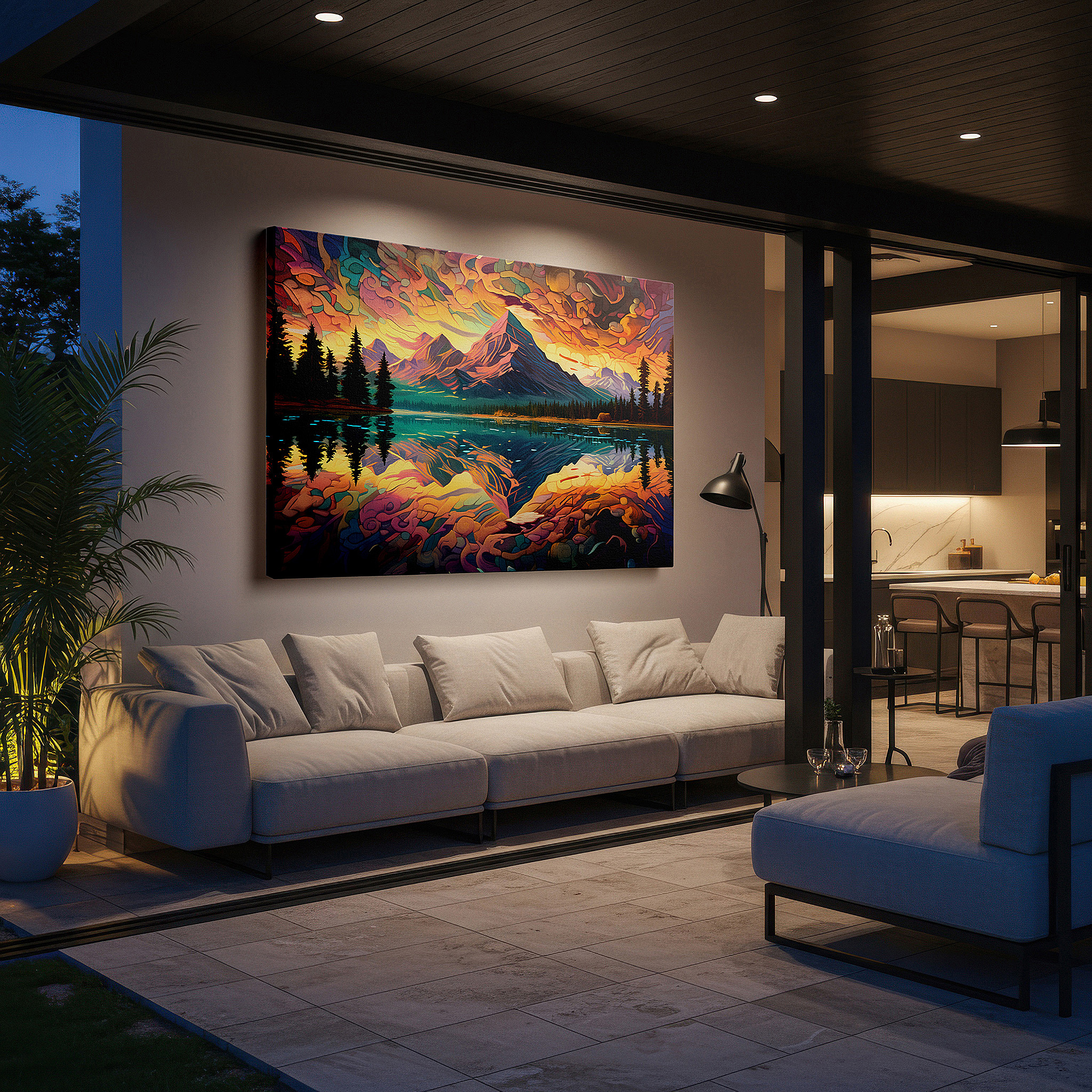 Available in 30×20 cm — a subtle addition to small personal spaces — majestic mountains and radiant skies: a nature's grandeur canvas reflected in a sparkling lake - large wall art for office decor