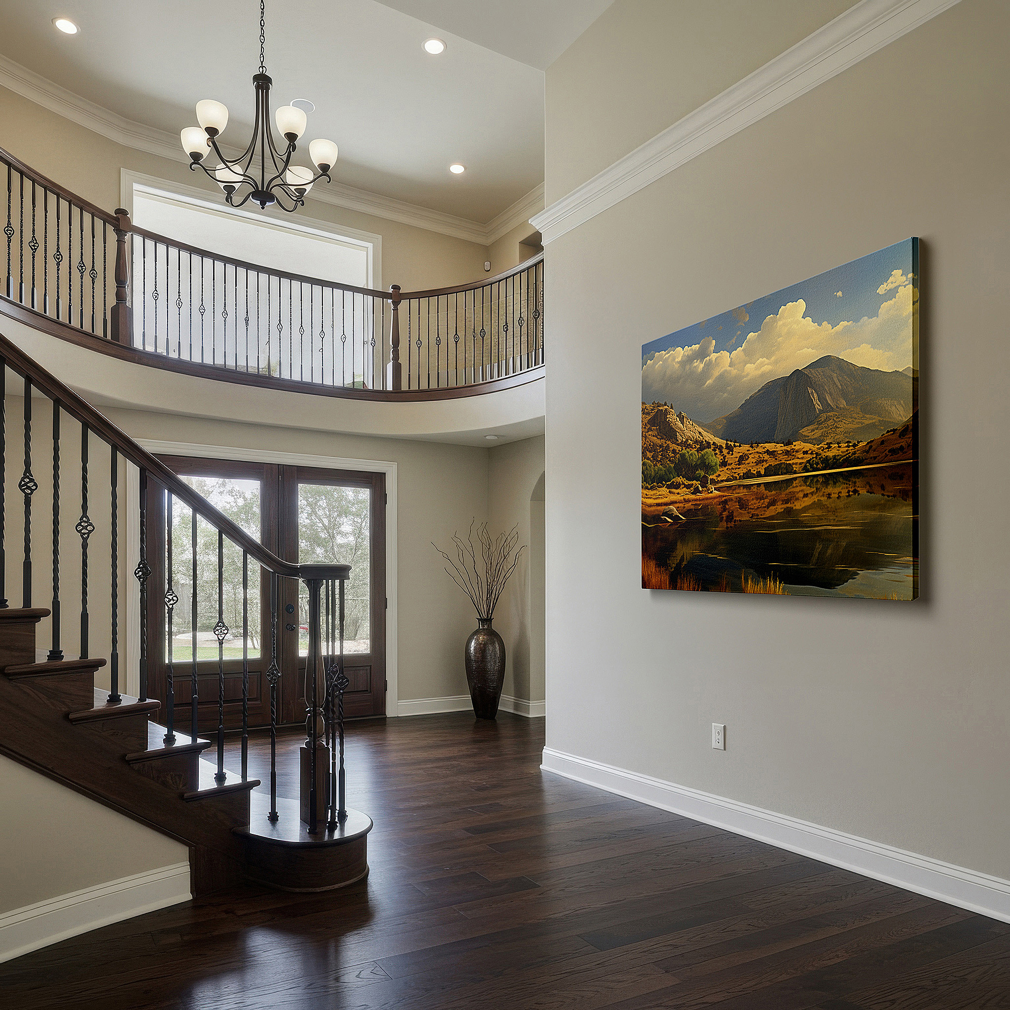 Available in 30×20 cm — a subtle addition to small personal spaces — majestic mountains and tranquil waters: dramatic sky large canvas wall art for office, bedroom, and living room decor