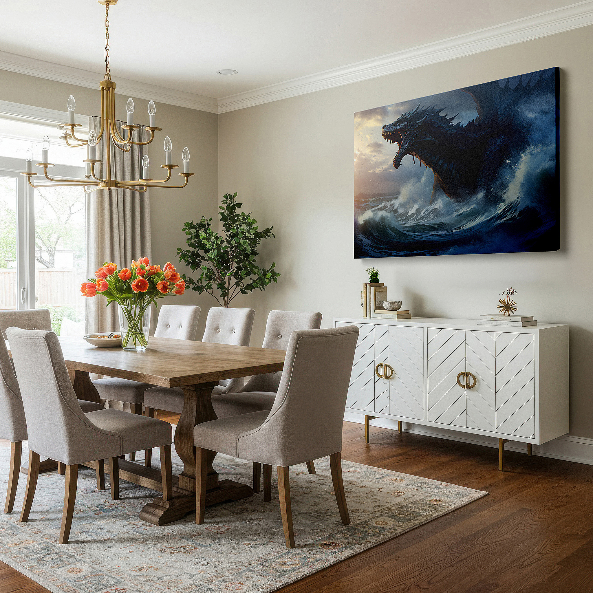 Available in 30×20 cm — a subtle addition to small personal spaces — majestic sea creature emerging from the ocean under twilight skies - large canvas wall art for office and bedroom decor