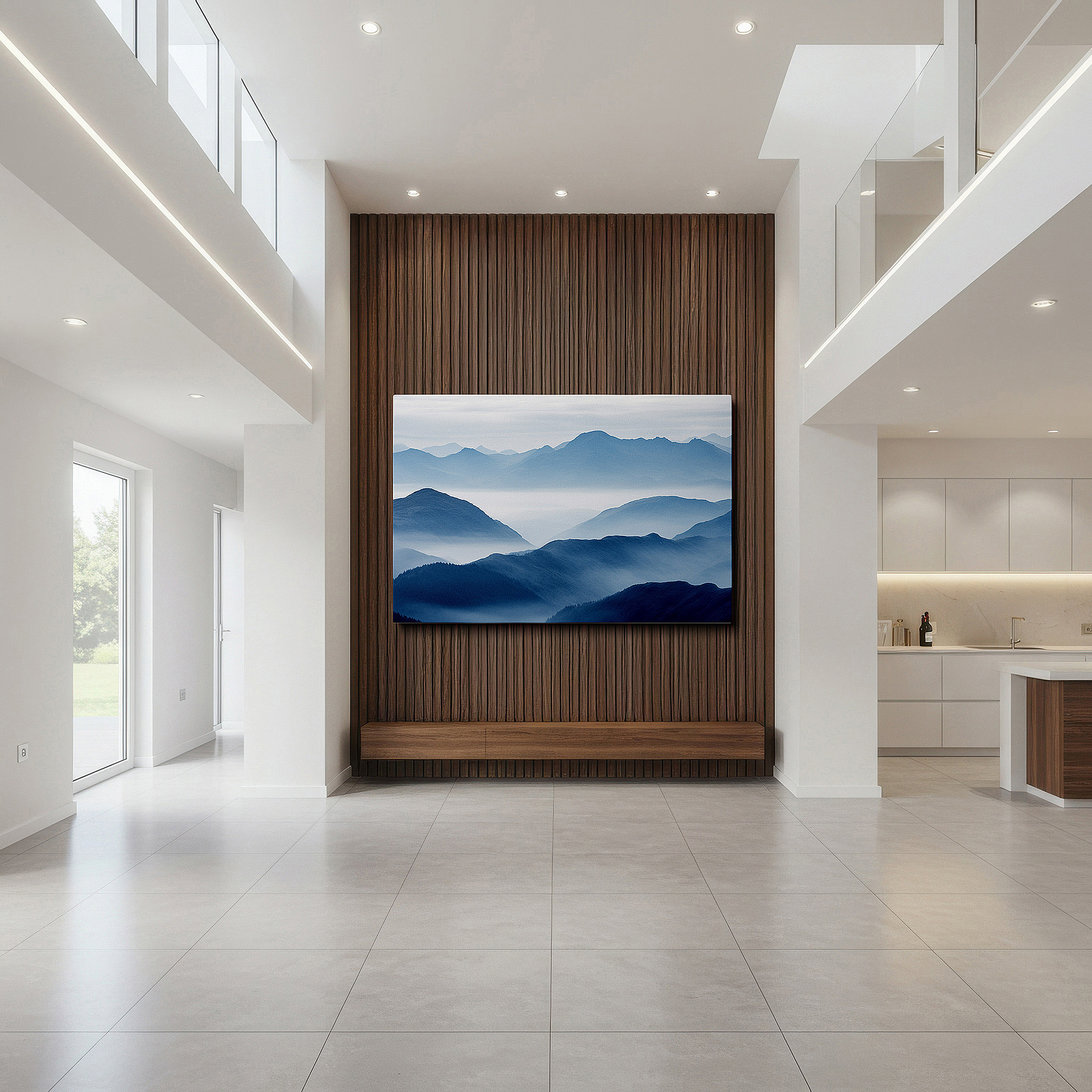 Available in 30×20 cm — a subtle addition to small personal spaces — misty mountain serenity: symphony of blue hues large canvas wall art for office, bedroom, and living room decor