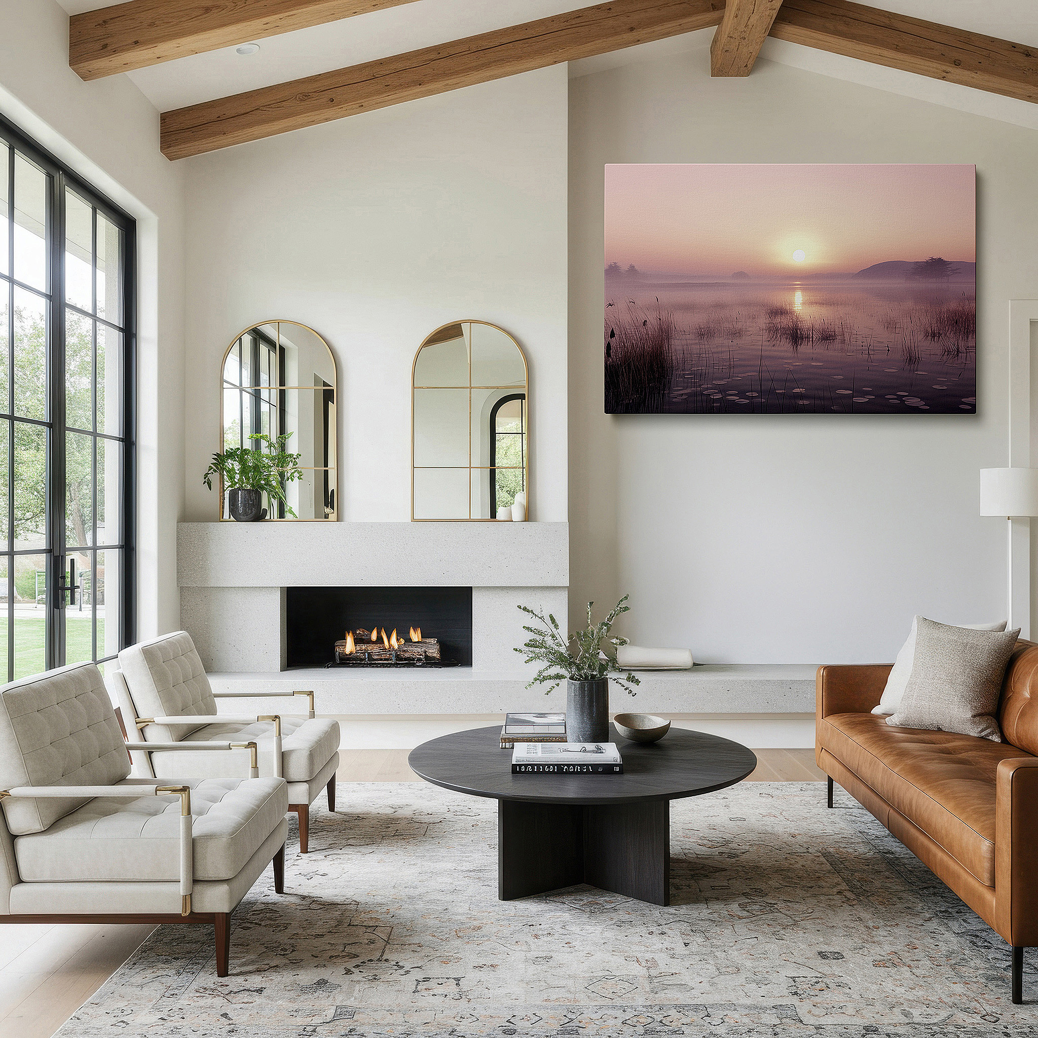 Available in 30×20 cm — a subtle addition to small personal spaces — mystical sunrise over a tranquil lake - serene landscape wall art for peaceful reflection, large canvas wall decor for office