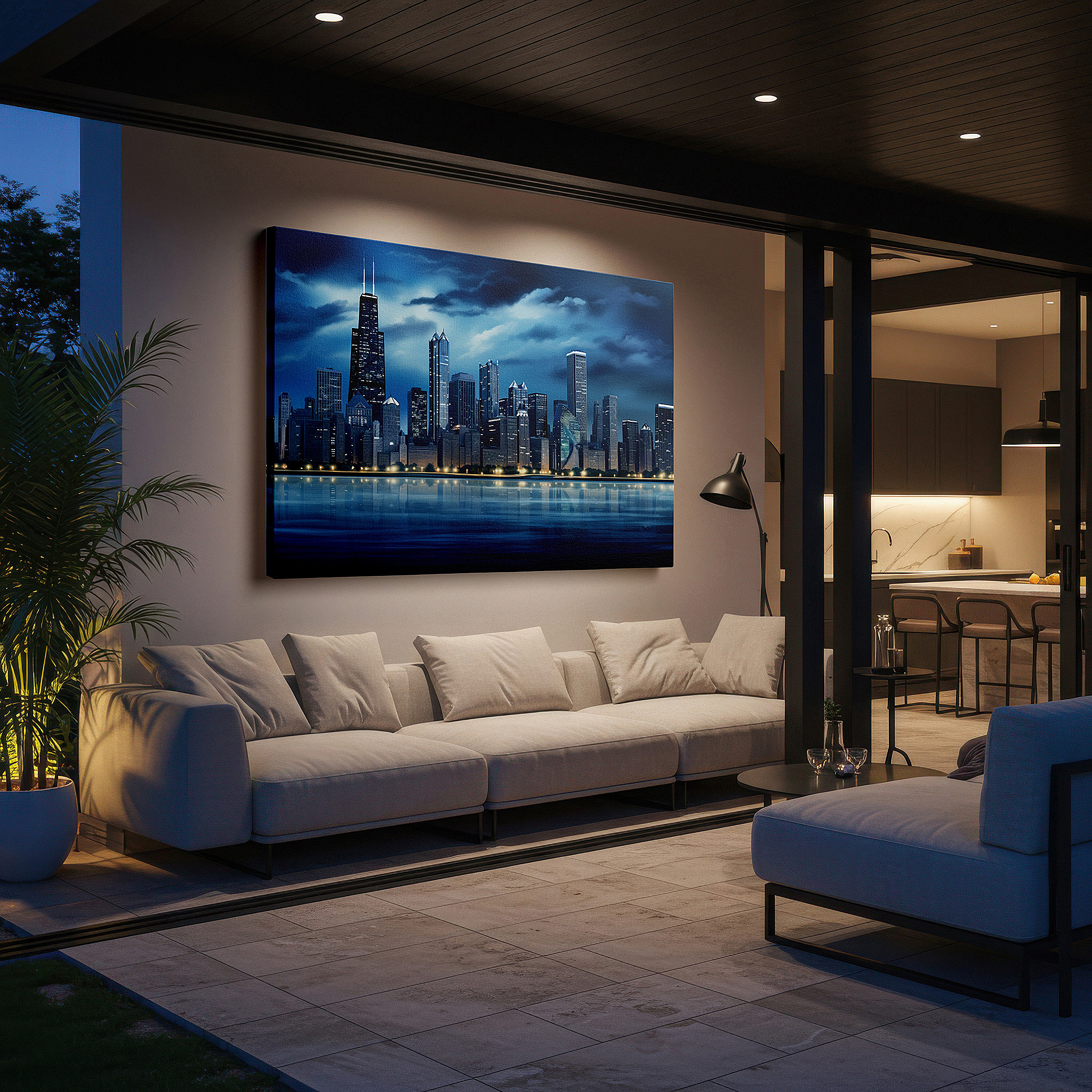 Available in 30×20 cm — a subtle addition to small personal spaces — nighttime city skyline - modern urban light and reflection tapestry, large canvas wall art for office and bedroom decor