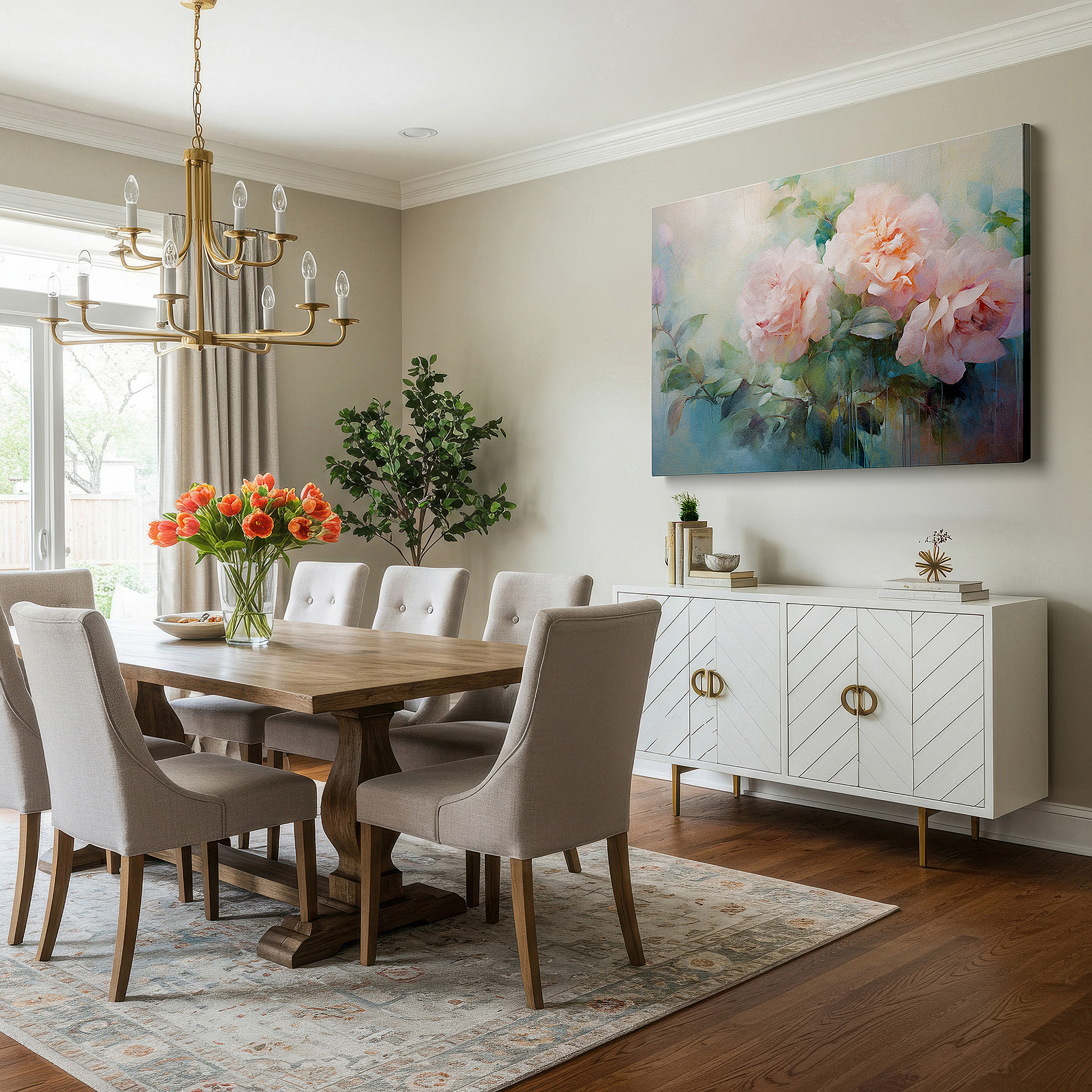 Available in 30×20 cm — a subtle addition to small personal spaces — serene blossoms amidst soft greens and blues, tranquil nature tribute large wall art, canvas wall art, wall decor for office and bedroom